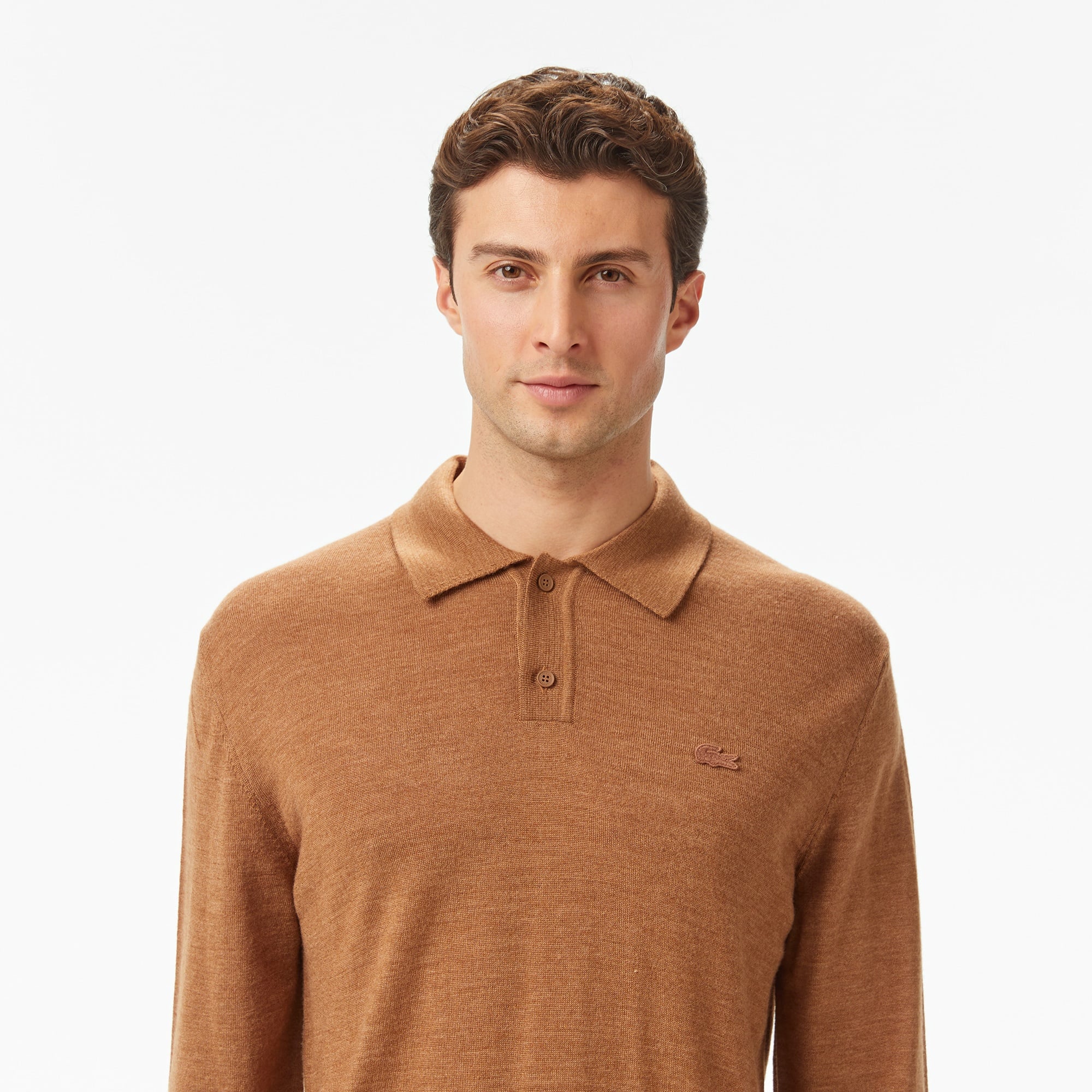 Erkek Classic Fit Polo Yaka Kahverengi Kazak