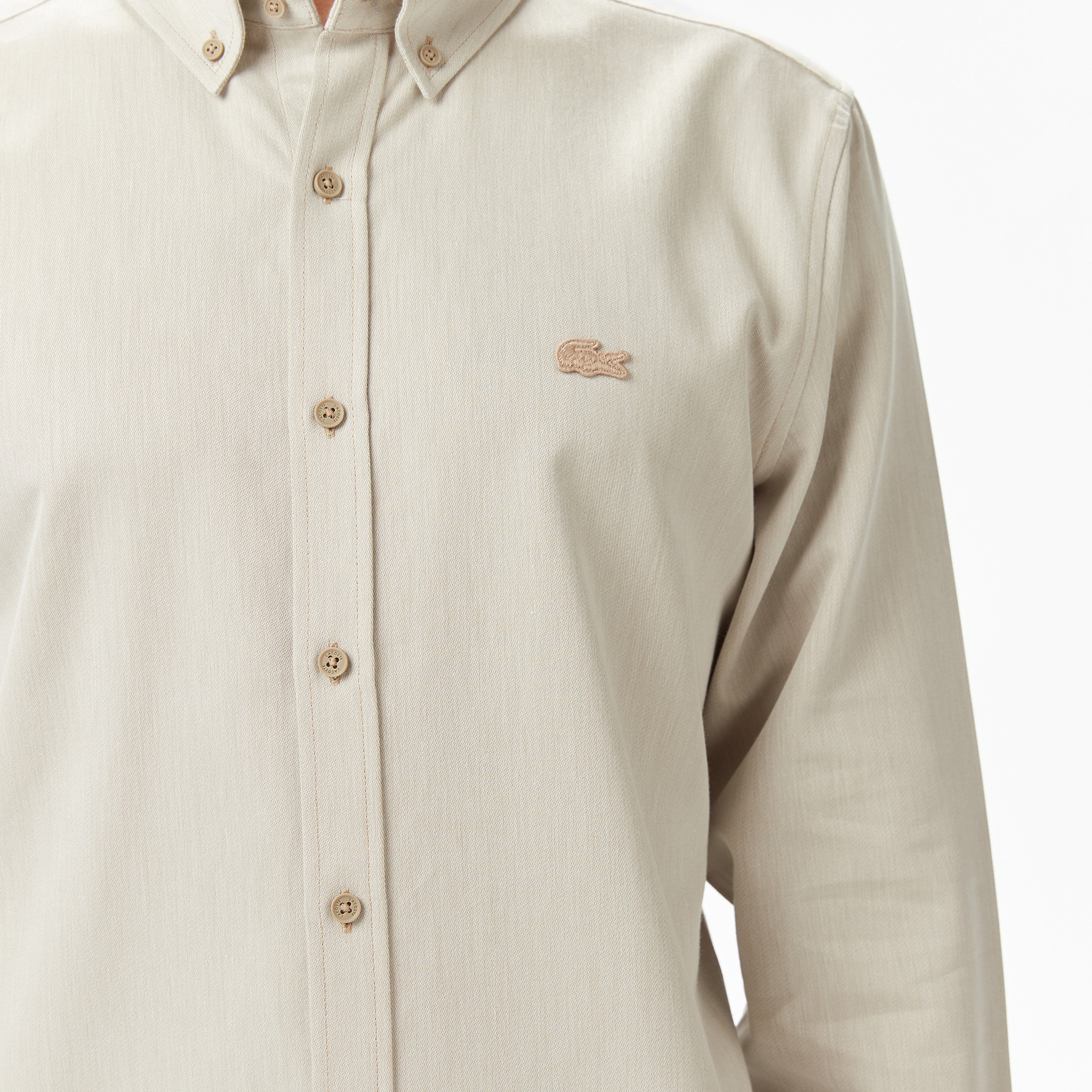 Erkek Regular Fit Düğmeli Yaka Bej Gömlek