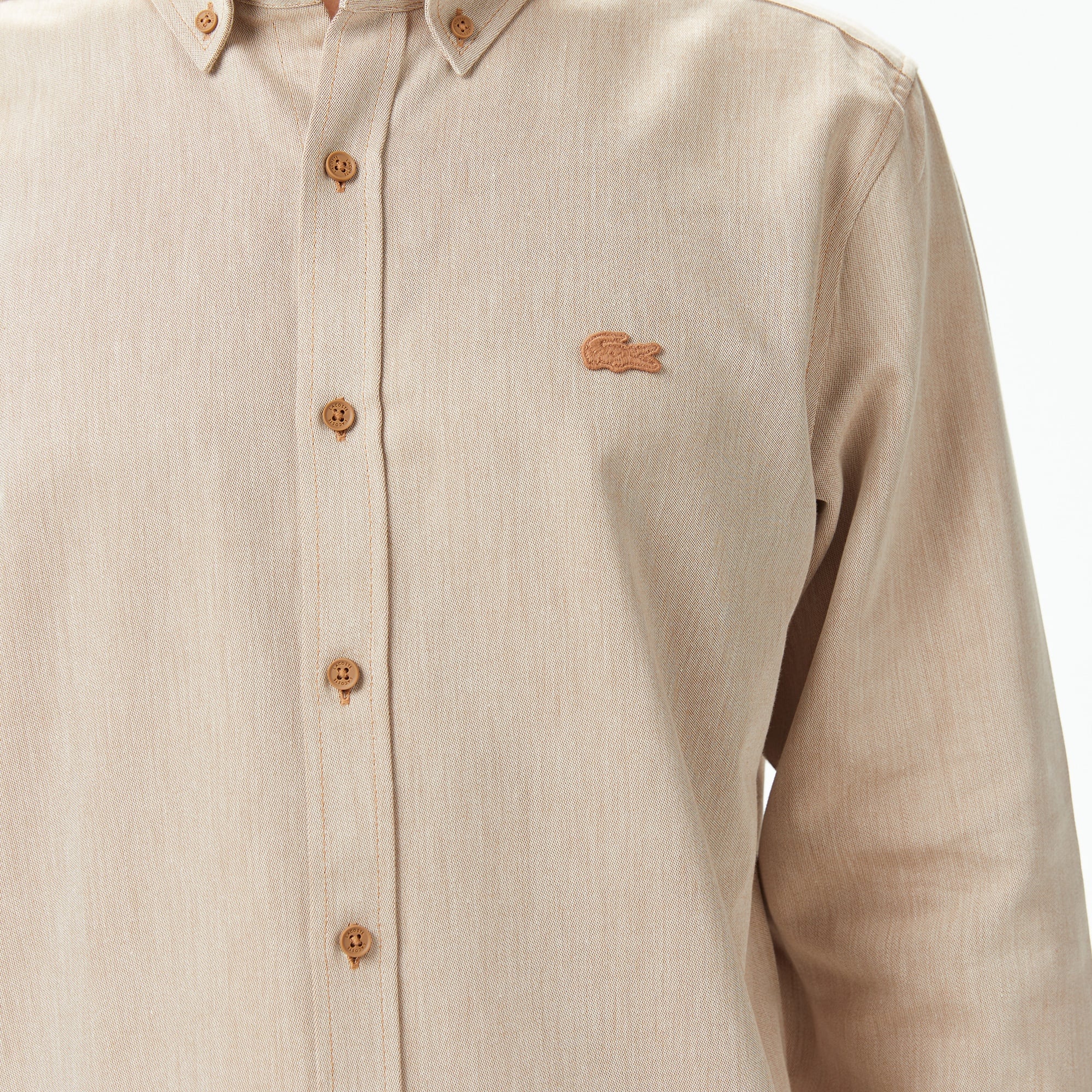 Erkek Regular Fit Düğmeli Yaka Bej Gömlek