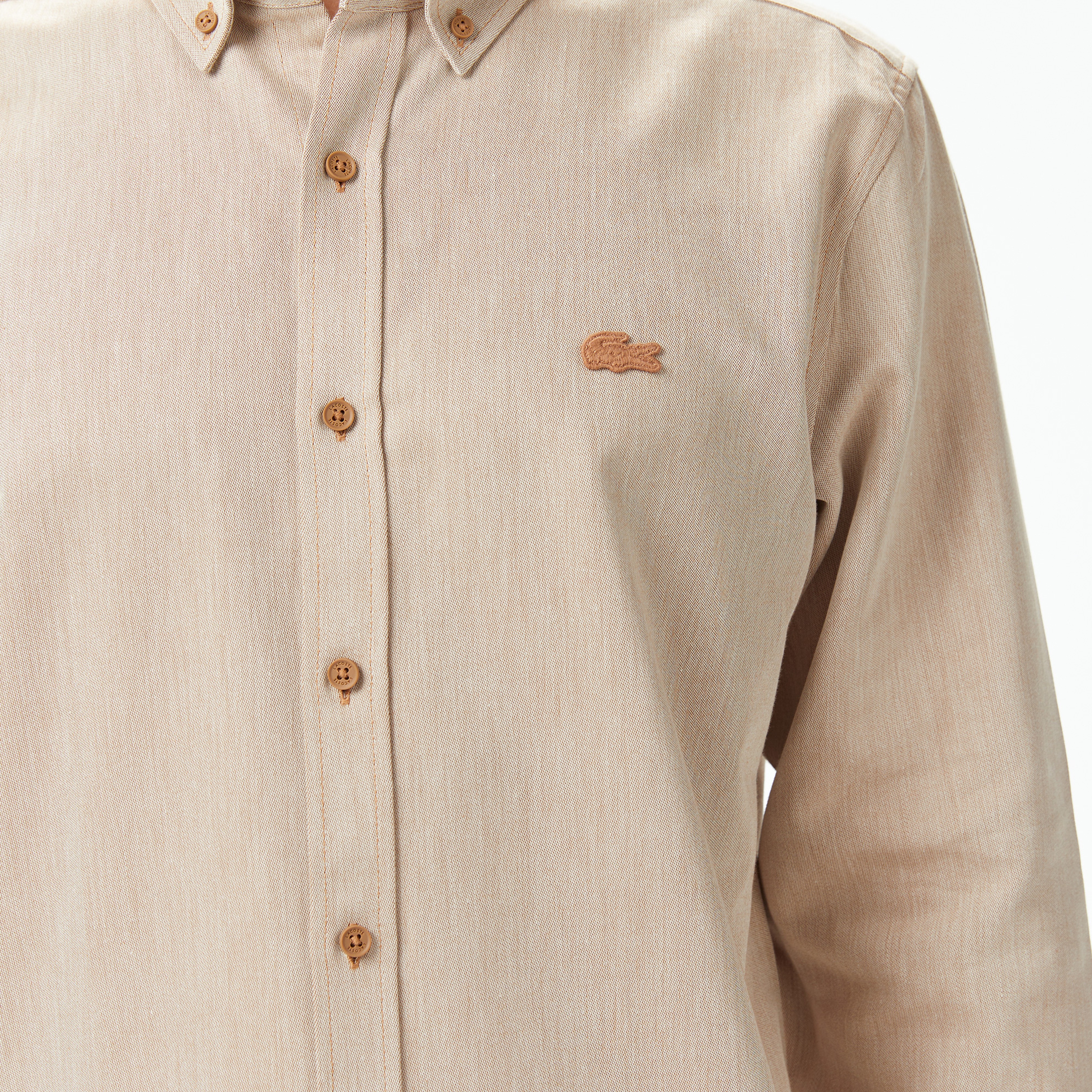 Erkek Regular Fit Düğmeli Yaka Bej Gömlek