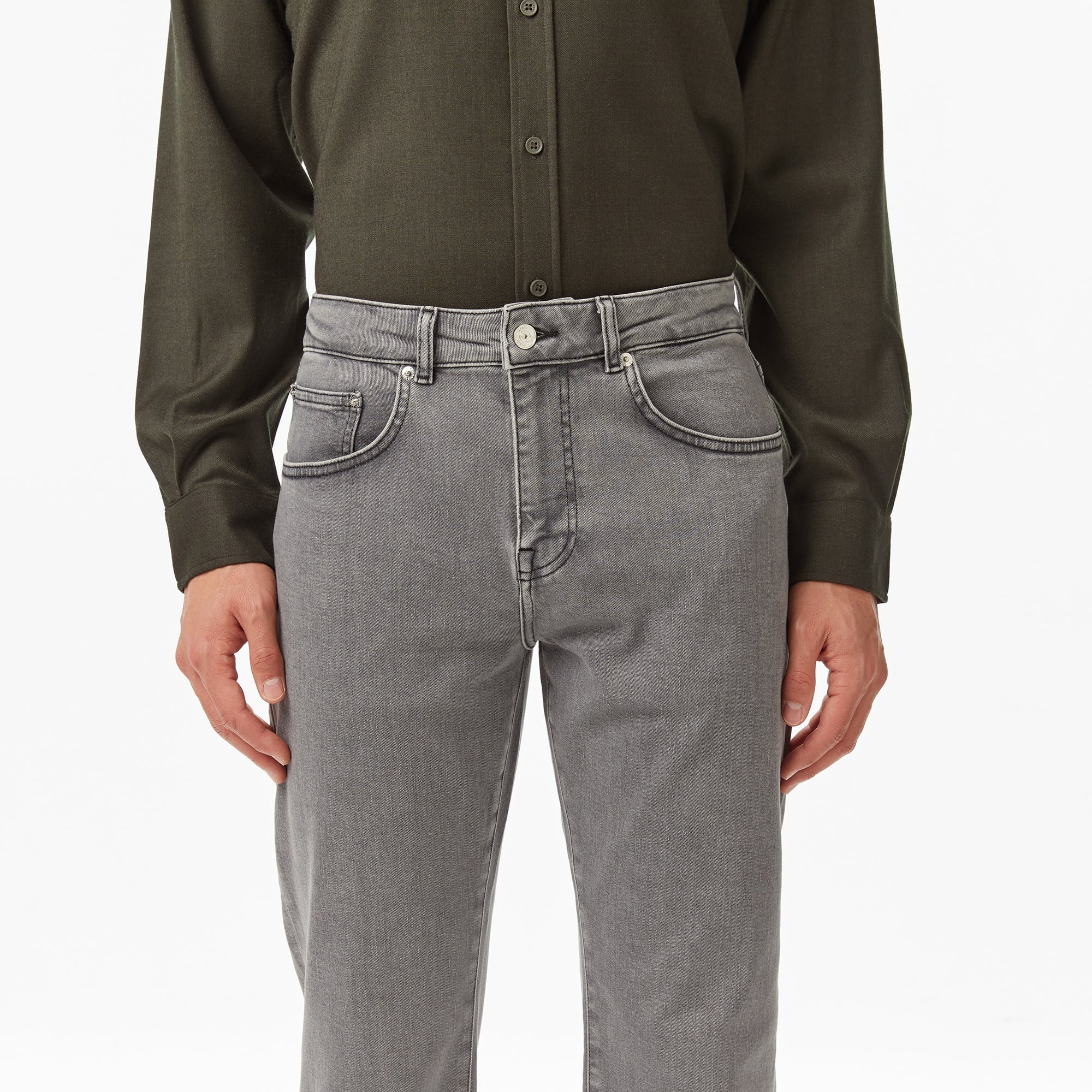 Erkek Regular Fit Gri Jean Pantolon