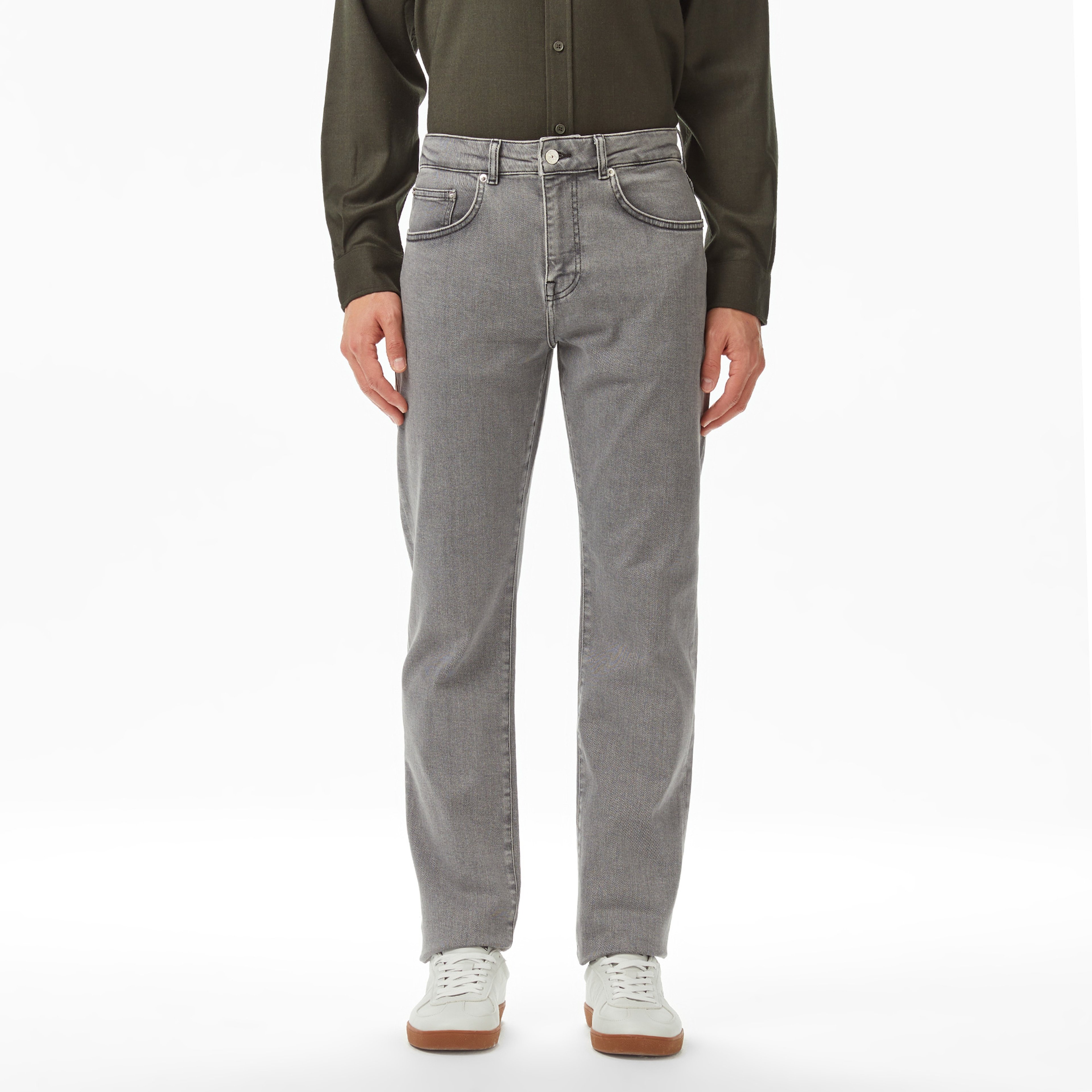 Erkek Regular Fit Gri Jean Pantolon