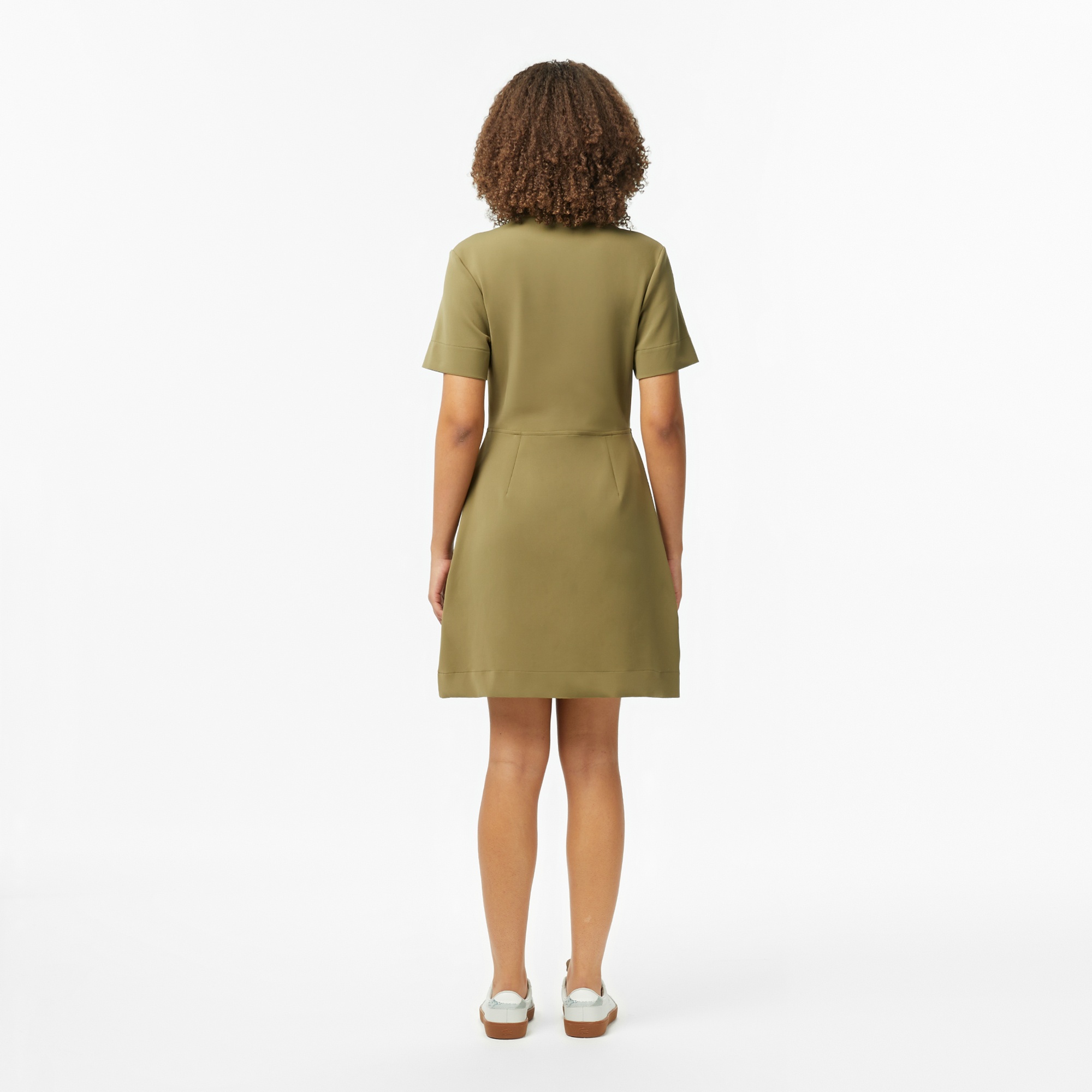 Kadın Classic Fit Kısa Kollu Dik Yaka Haki Elbise