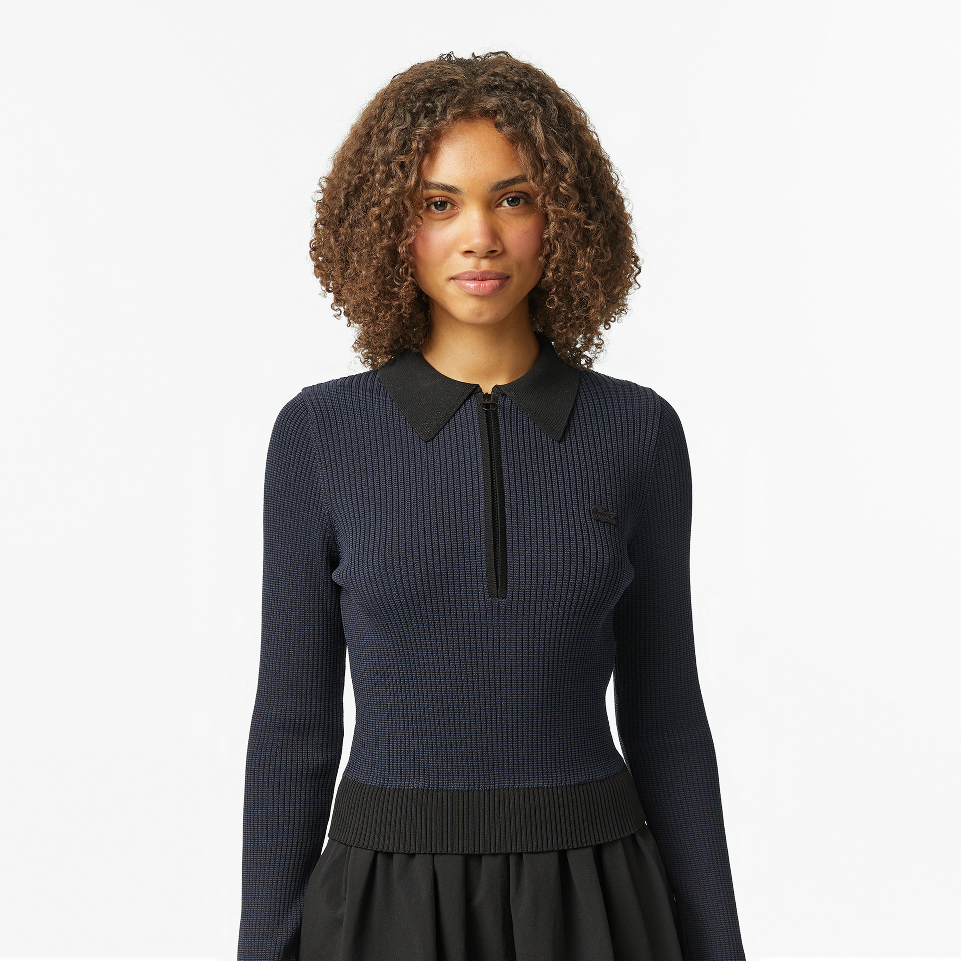 Kadın Classic Fit Uzun Kollu Yarım Fermuarlı Çizgili Siyah Elbise Kadın Classic Fit Uzun Kollu Yarım Fermuarlı Çizgili Siyah Elbise