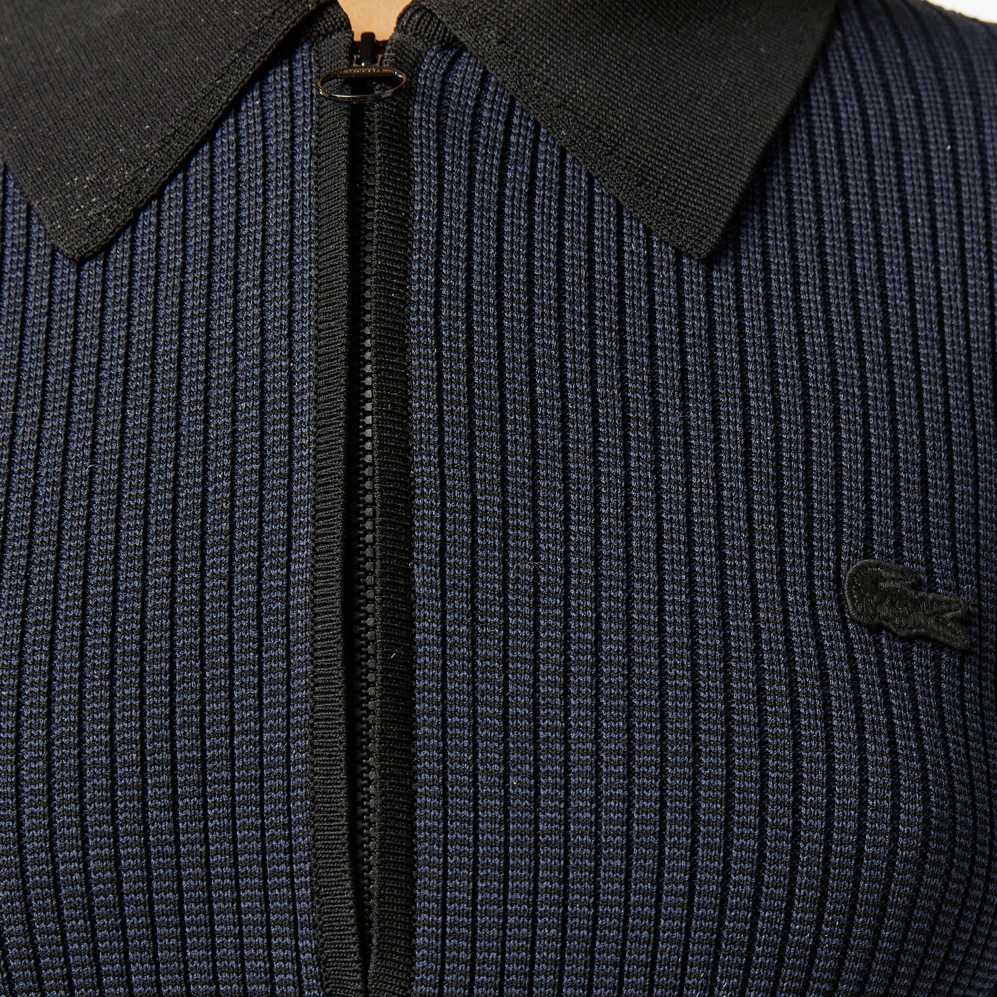 Kadın Classic Fit Uzun Kollu Yarım Fermuarlı Çizgili Siyah Elbise