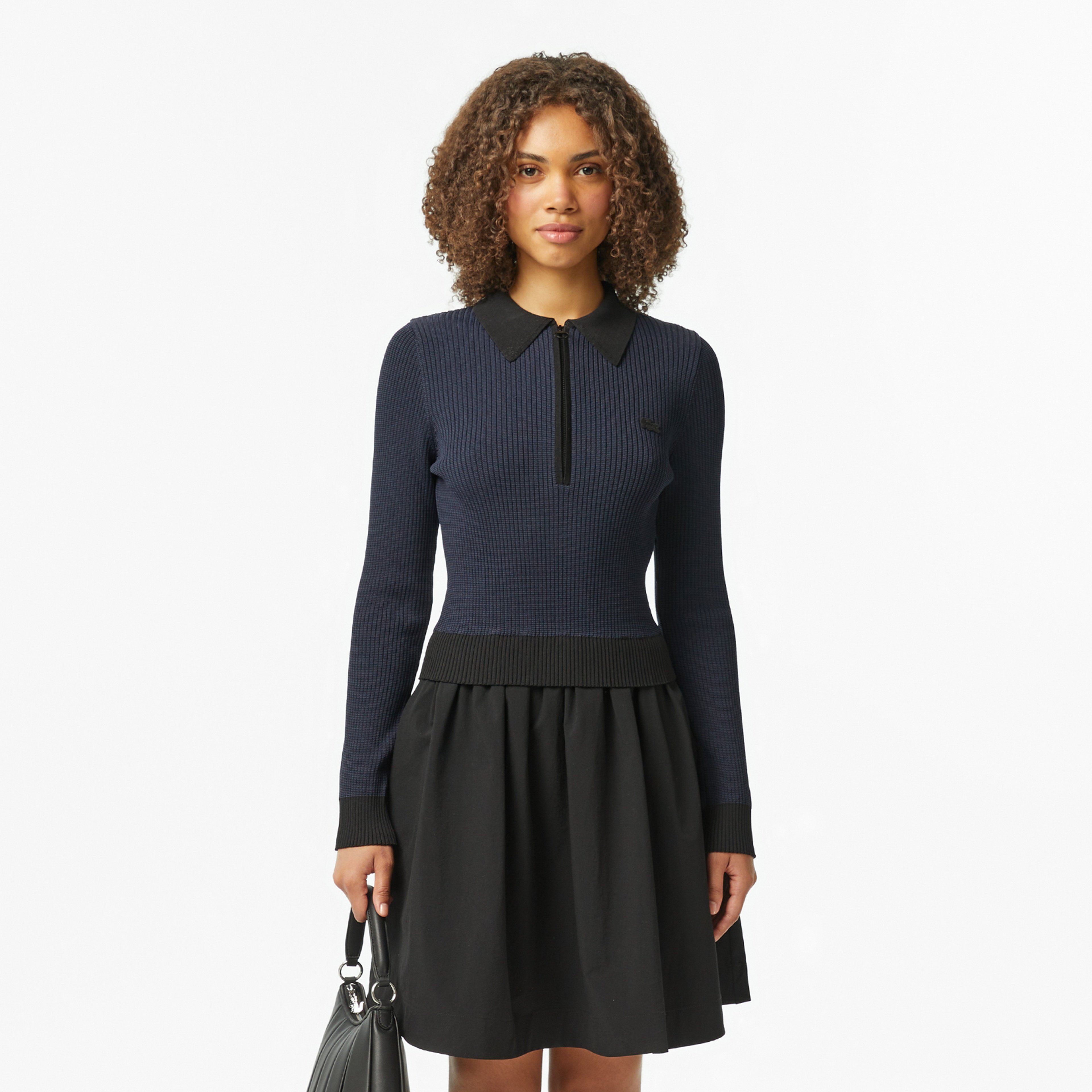 Kadın Classic Fit Uzun Kollu Yarım Fermuarlı Çizgili Siyah Elbise Kadın Classic Fit Uzun Kollu Yarım Fermuarlı Çizgili Siyah Elbise