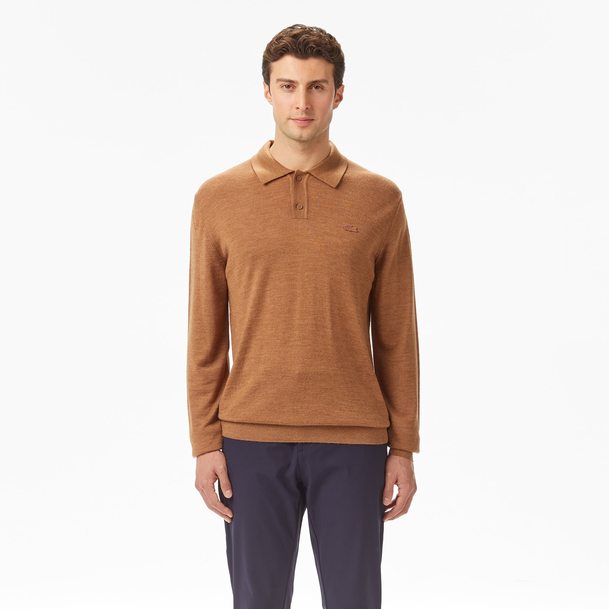 Erkek Classic Fit Polo Yaka Kahverengi Kazak