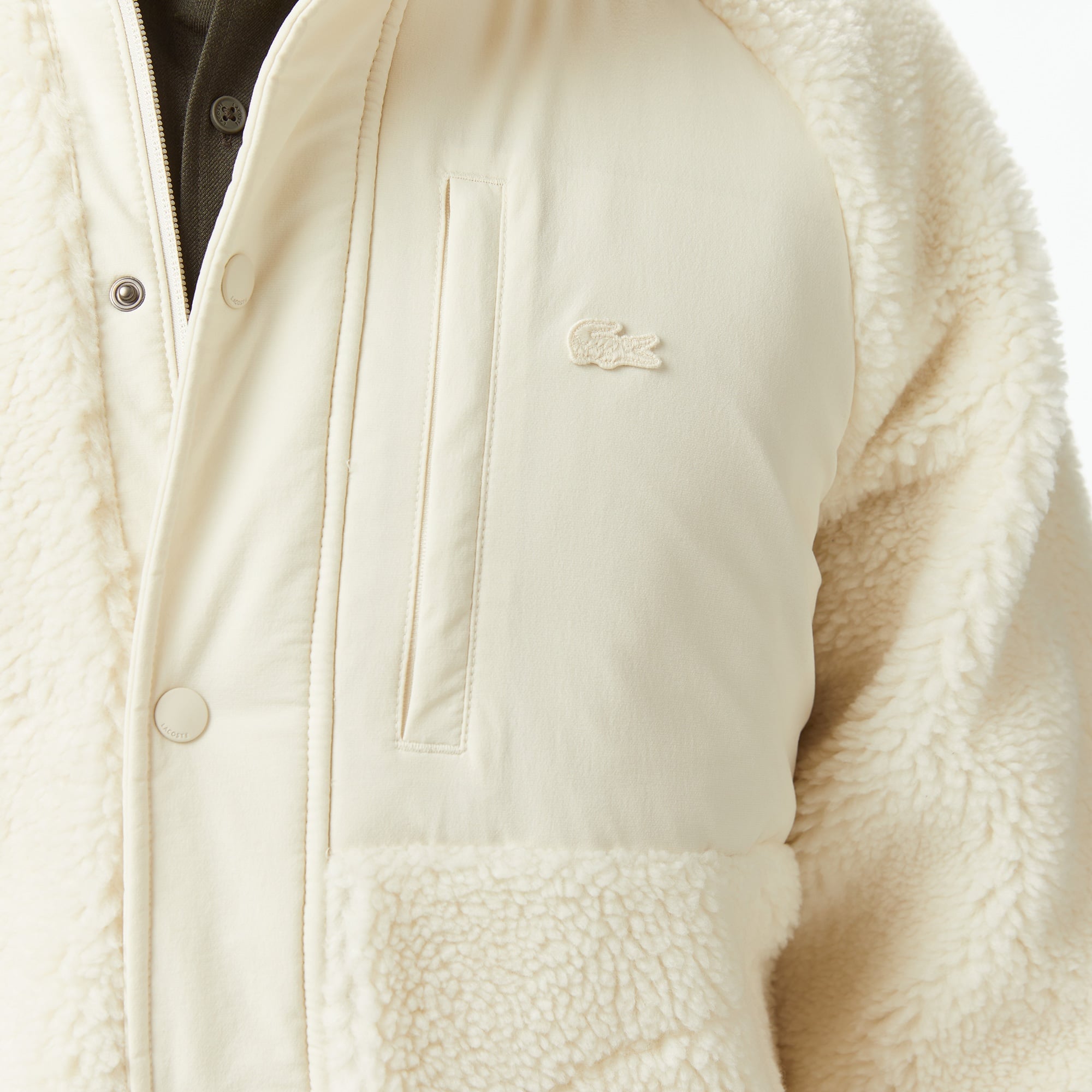 Erkek Dik Yaka Renk Bloklu Beyaz Ceket