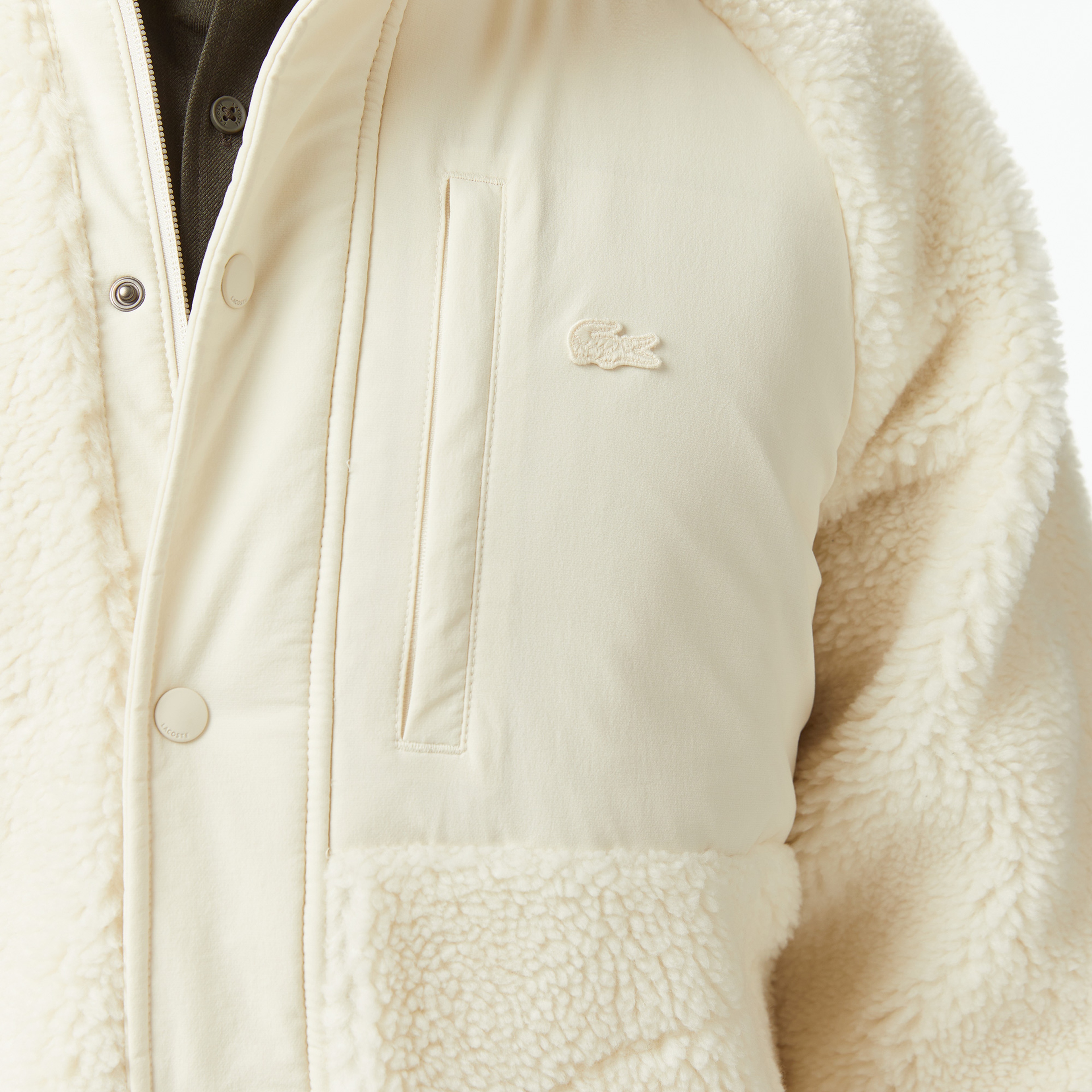 Erkek Dik Yaka Renk Bloklu Beyaz Ceket