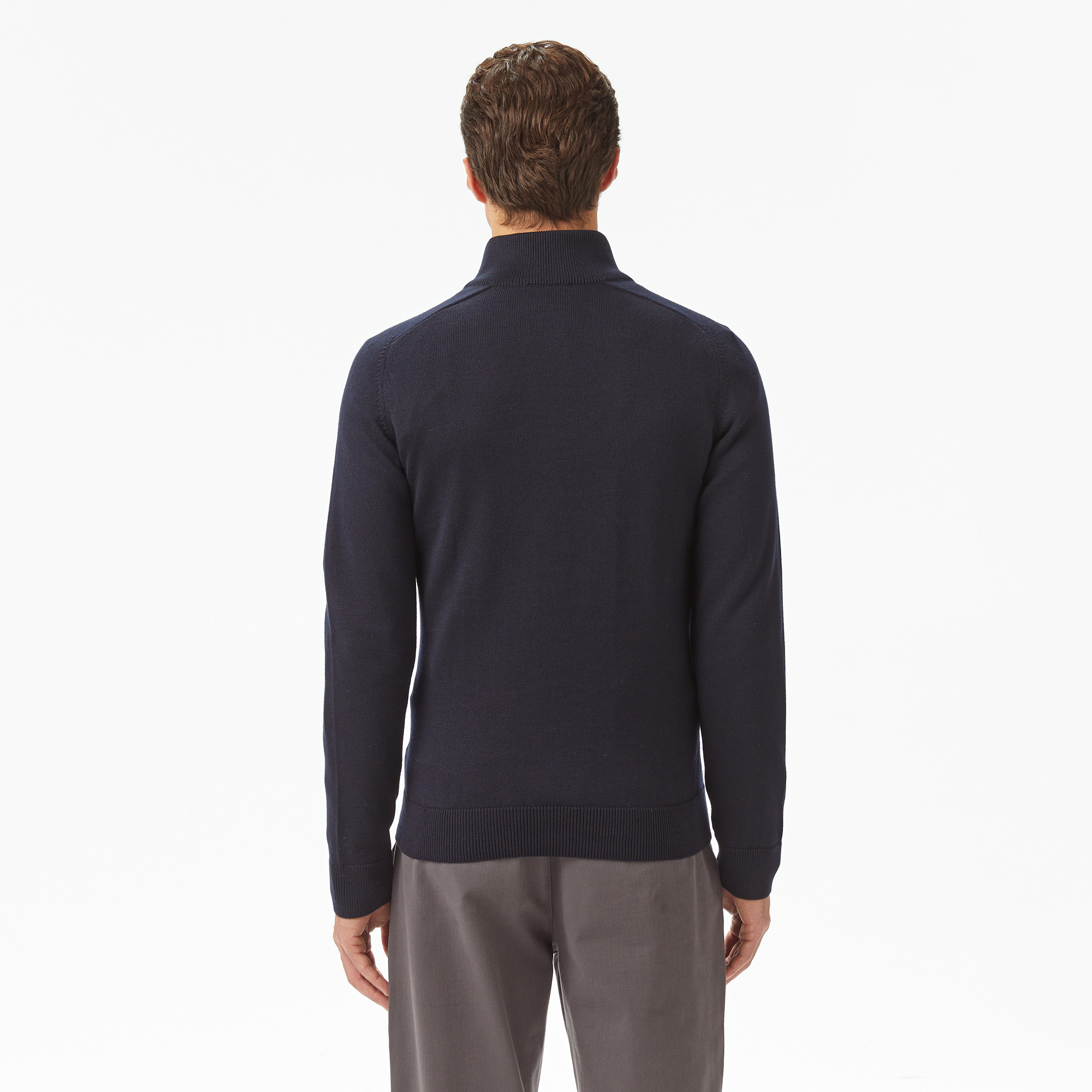 Erkek Classic Fit Yarım Fermuarlı Çizgili Lacivert Kazak AH2613