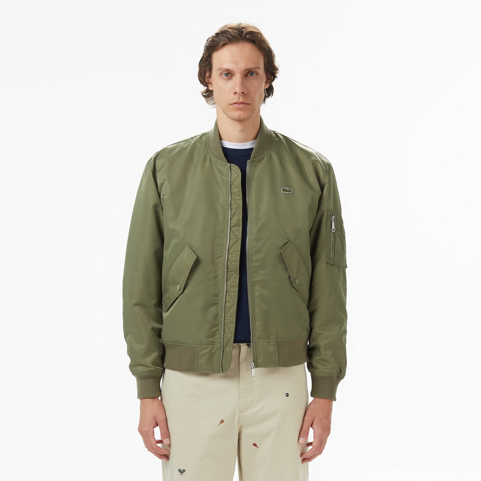 Lacoste Erkek Hakim Yaka Haki Bomber Ceket