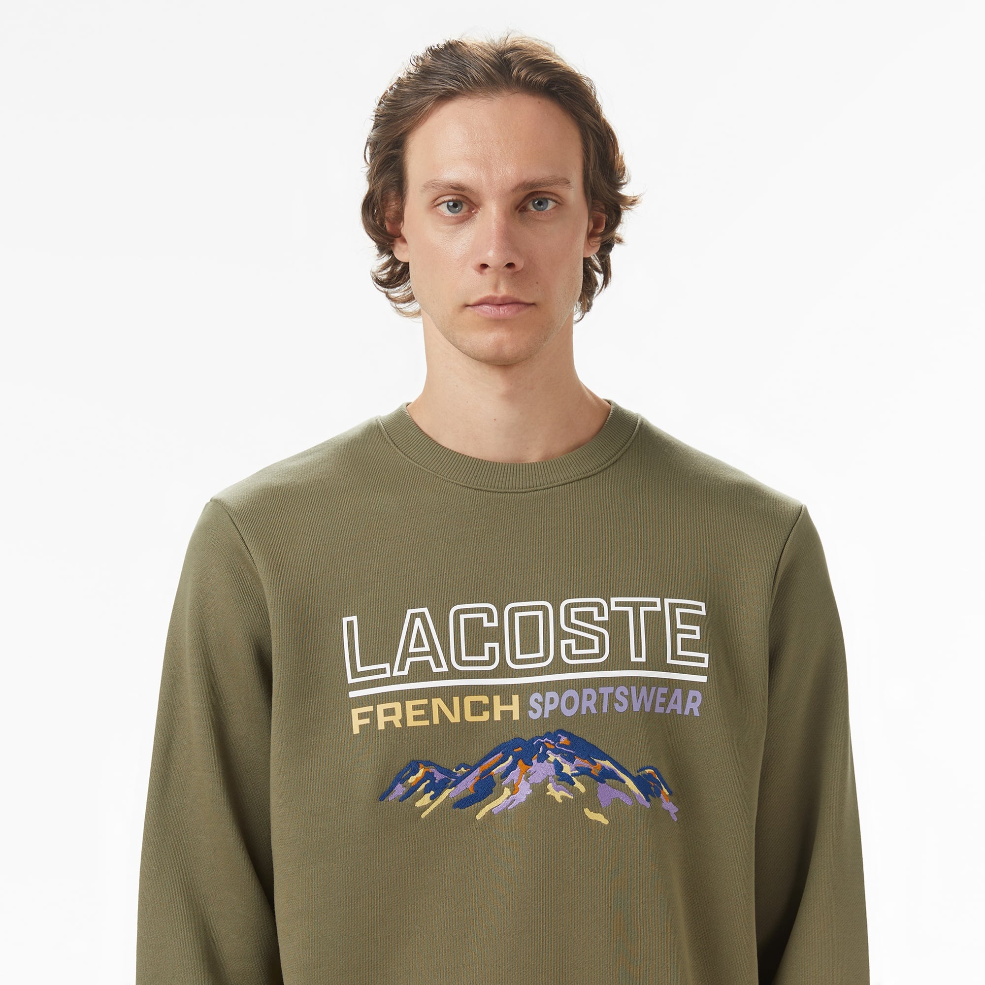 Erkek Classic Fit Bisiklet Yaka Baskılı Haki Sweatshirt