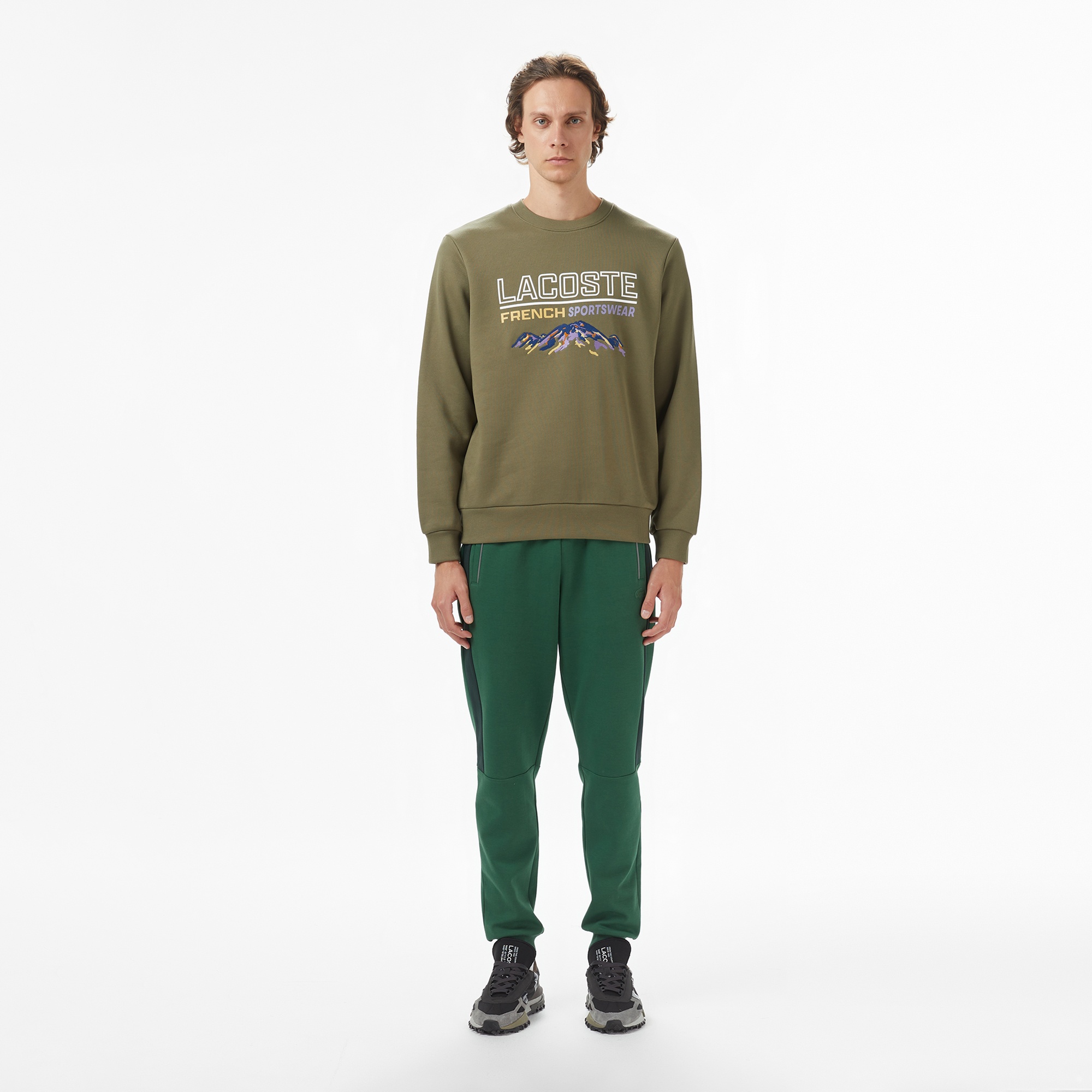 Erkek Classic Fit Bisiklet Yaka Baskılı Haki Sweatshirt