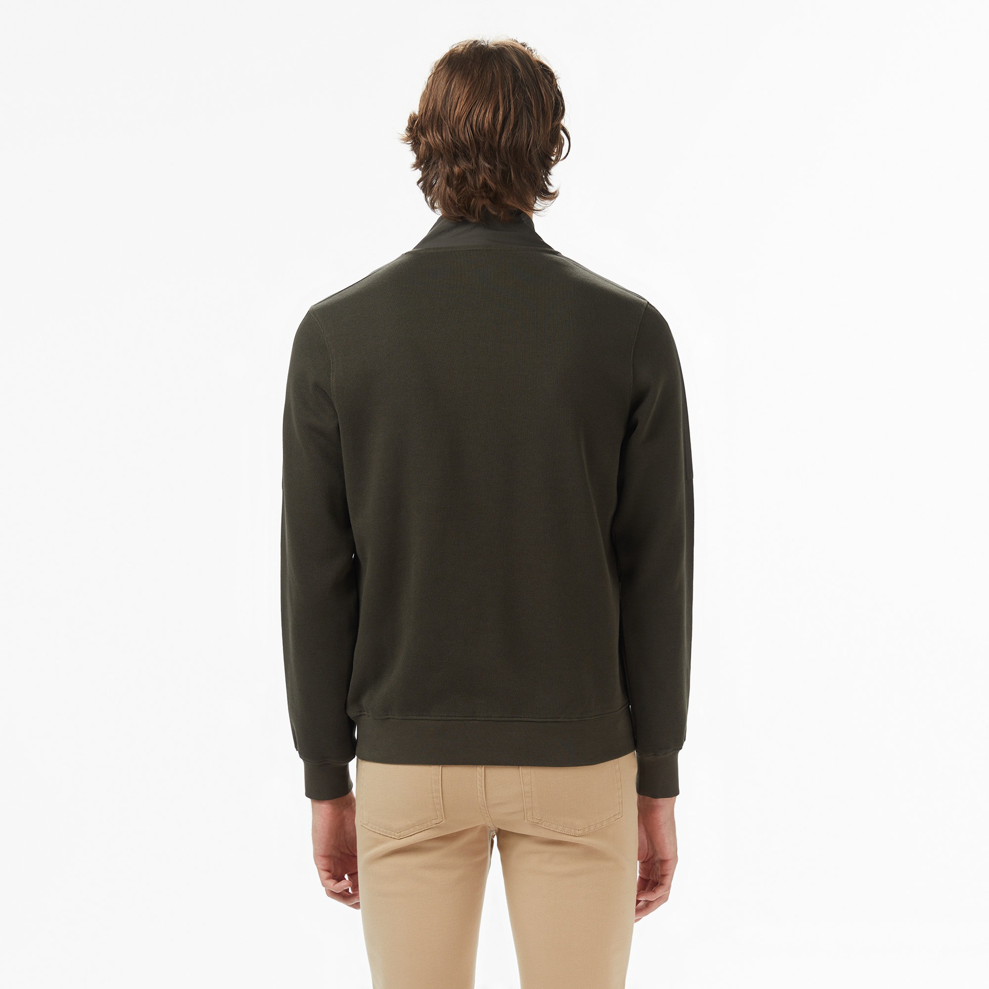 Erkek Classic Fit Yarım Fermuarlı Haki Sweatshirt