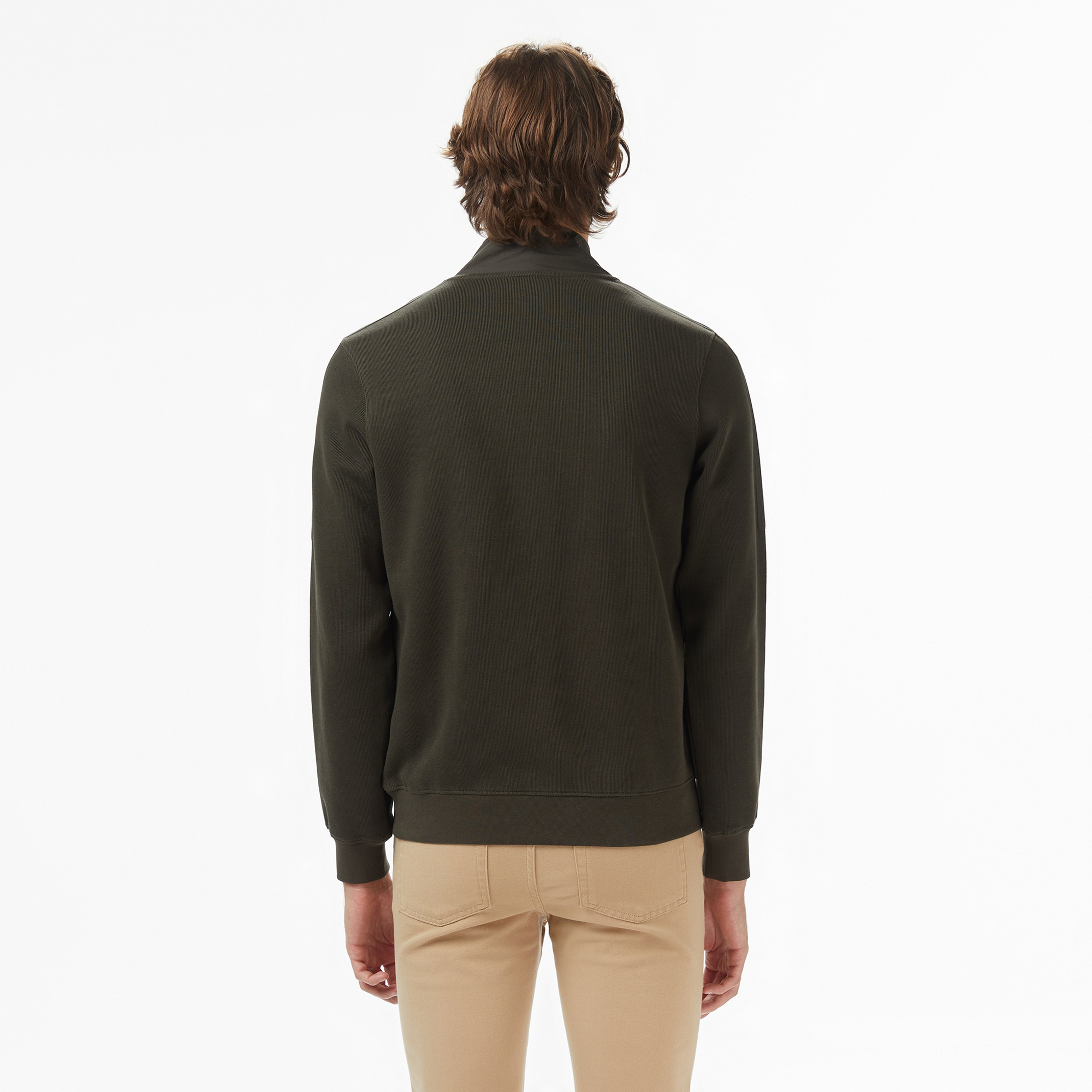 Erkek Classic Fit Yarım Fermuarlı Haki Sweatshirt