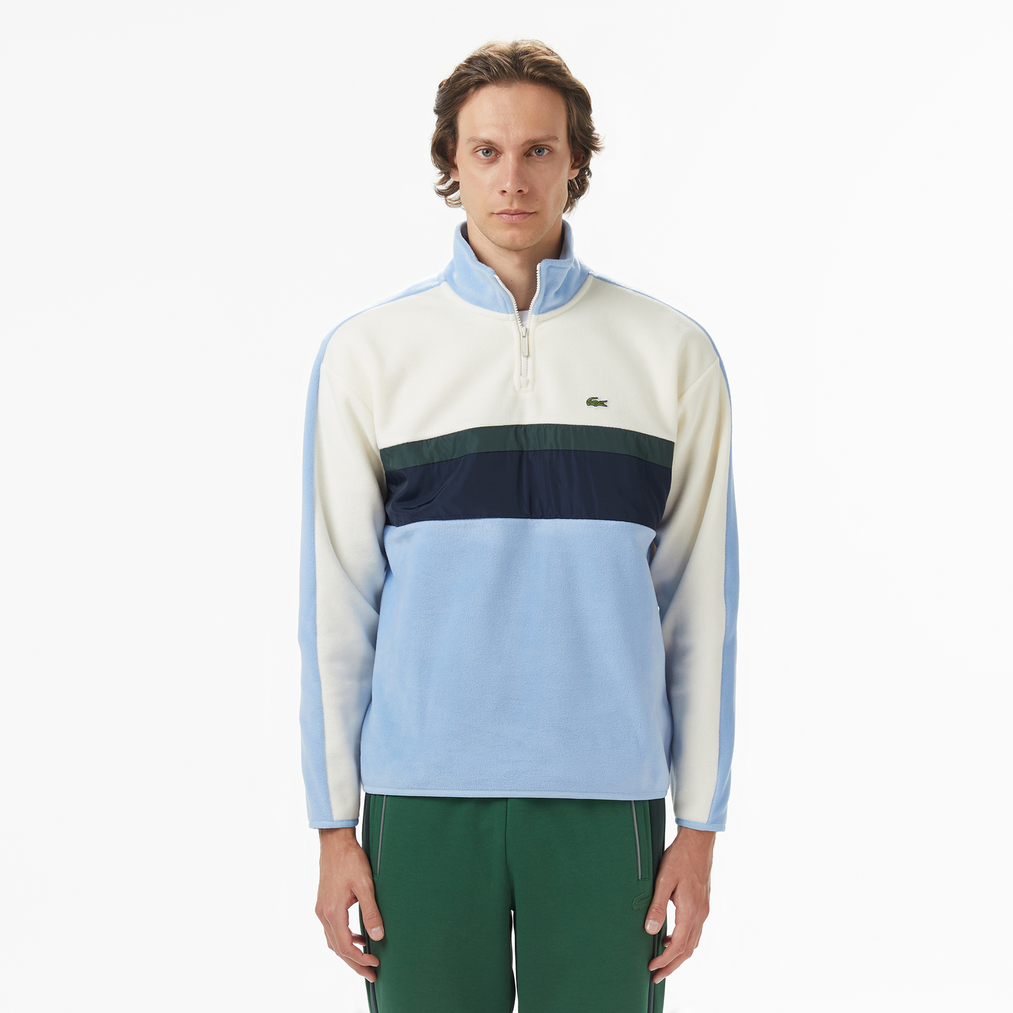 Erkek Loose Fit Renk Bloklu Açık Mavi Sweatshirt SH2614.HBP | Lacoste