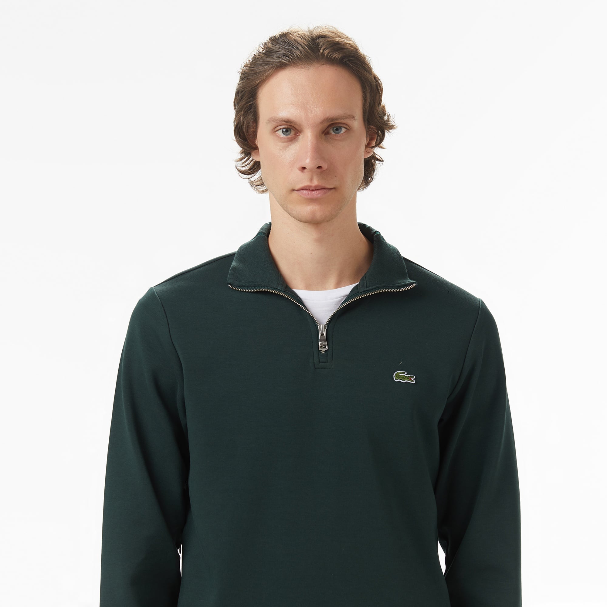 Erkek Classic Fit Yarım Fermuarlı Yeşil Sweatshirt