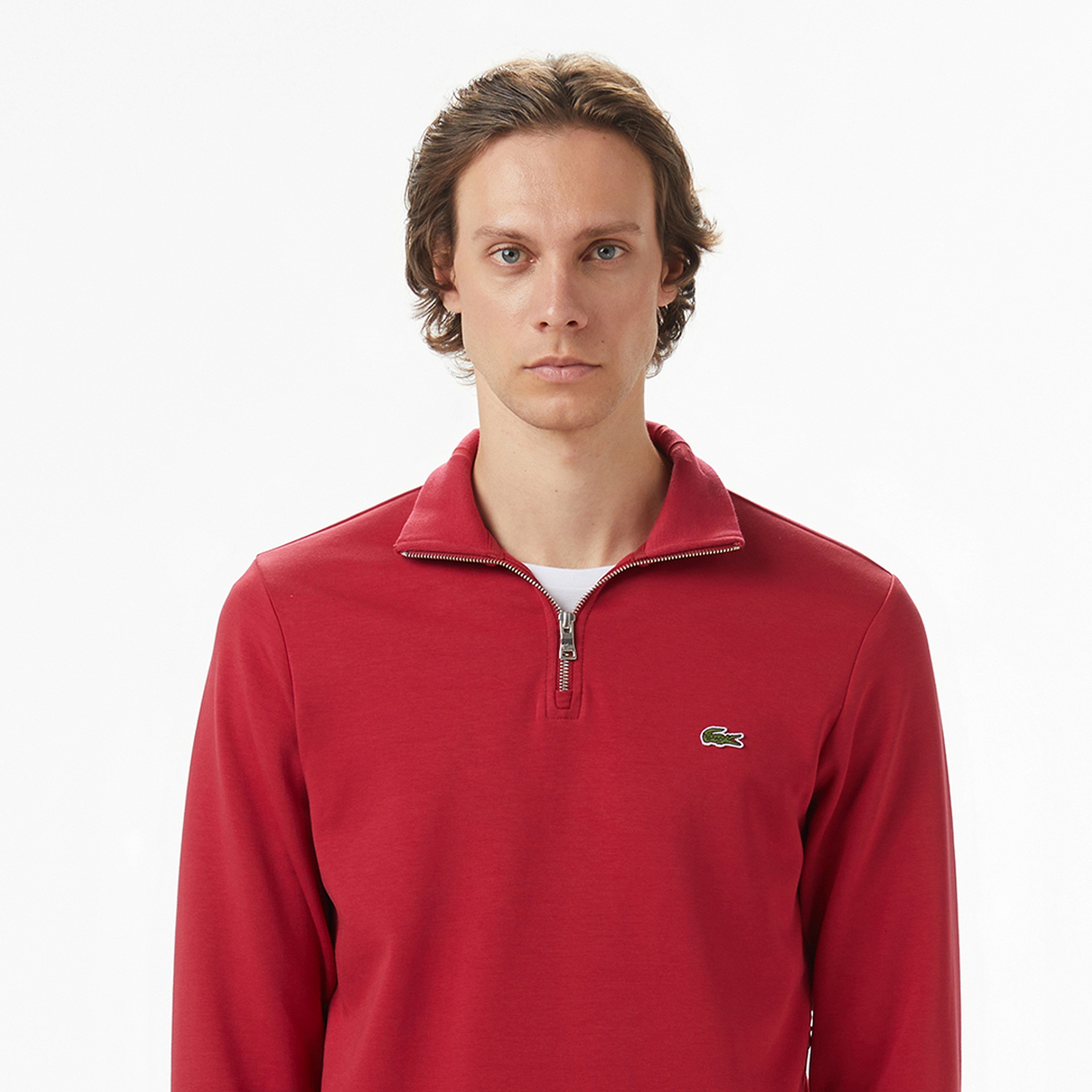 Erkek Classic Fit Yarım Fermuarlı Bordo Sweatshirt