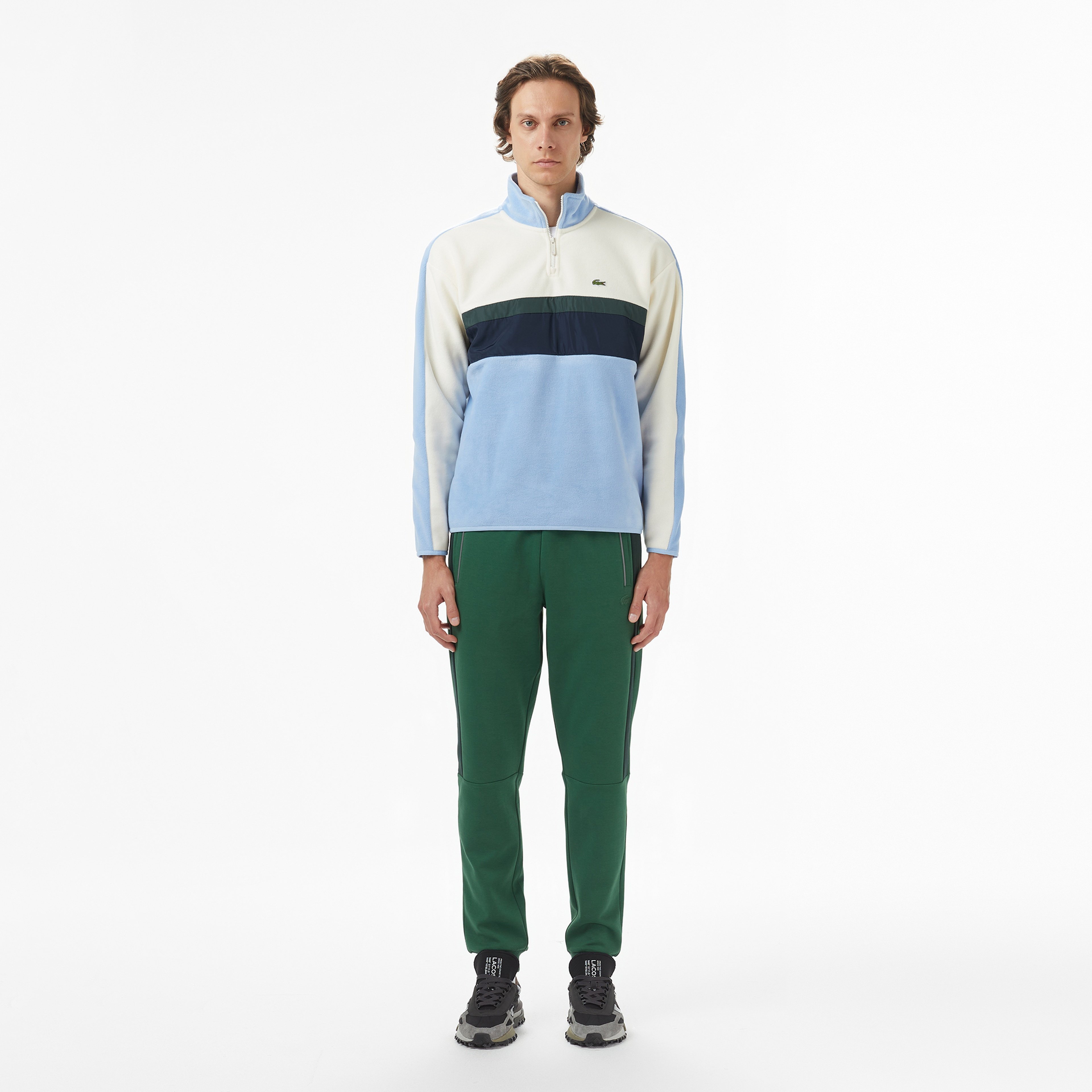 Erkek Slim Fit Renk Bloklu Yeşil Eşofman Altı