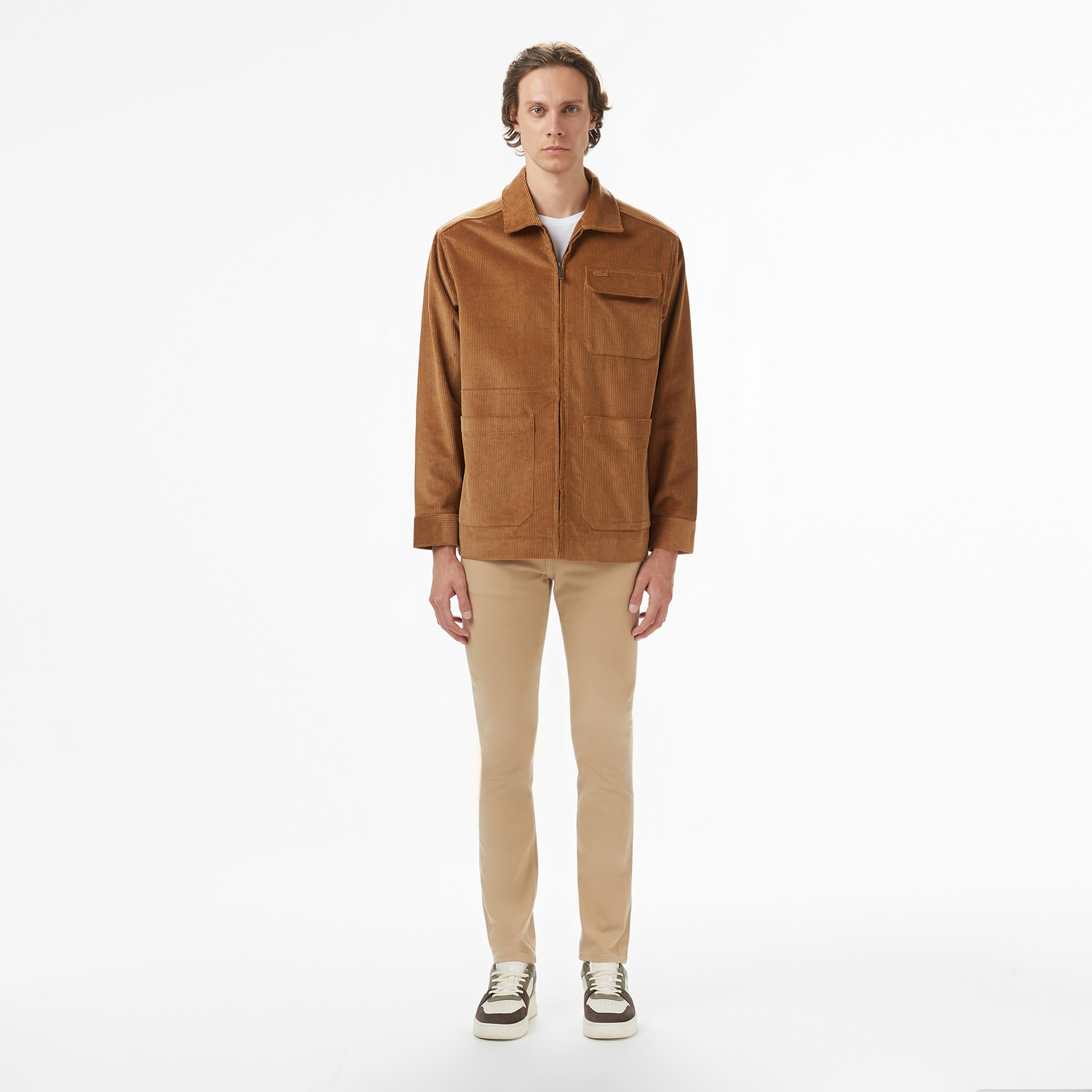 Erkek Relaxed Fit Fermuarlı Kahverengi Dış Gömlek