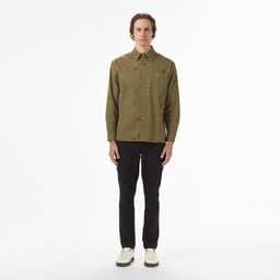 Erkek Relaxed Fit Desenli Haki Gömlek Yeşil