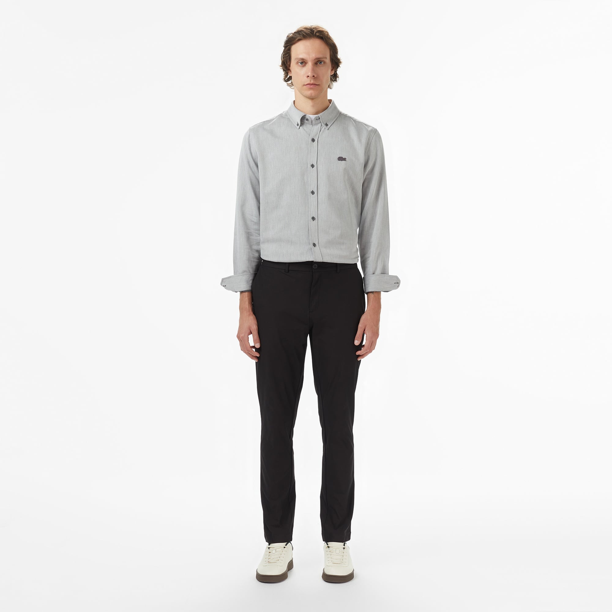 Erkek Regular Fit Düğmeli Yaka Gri Gömlek