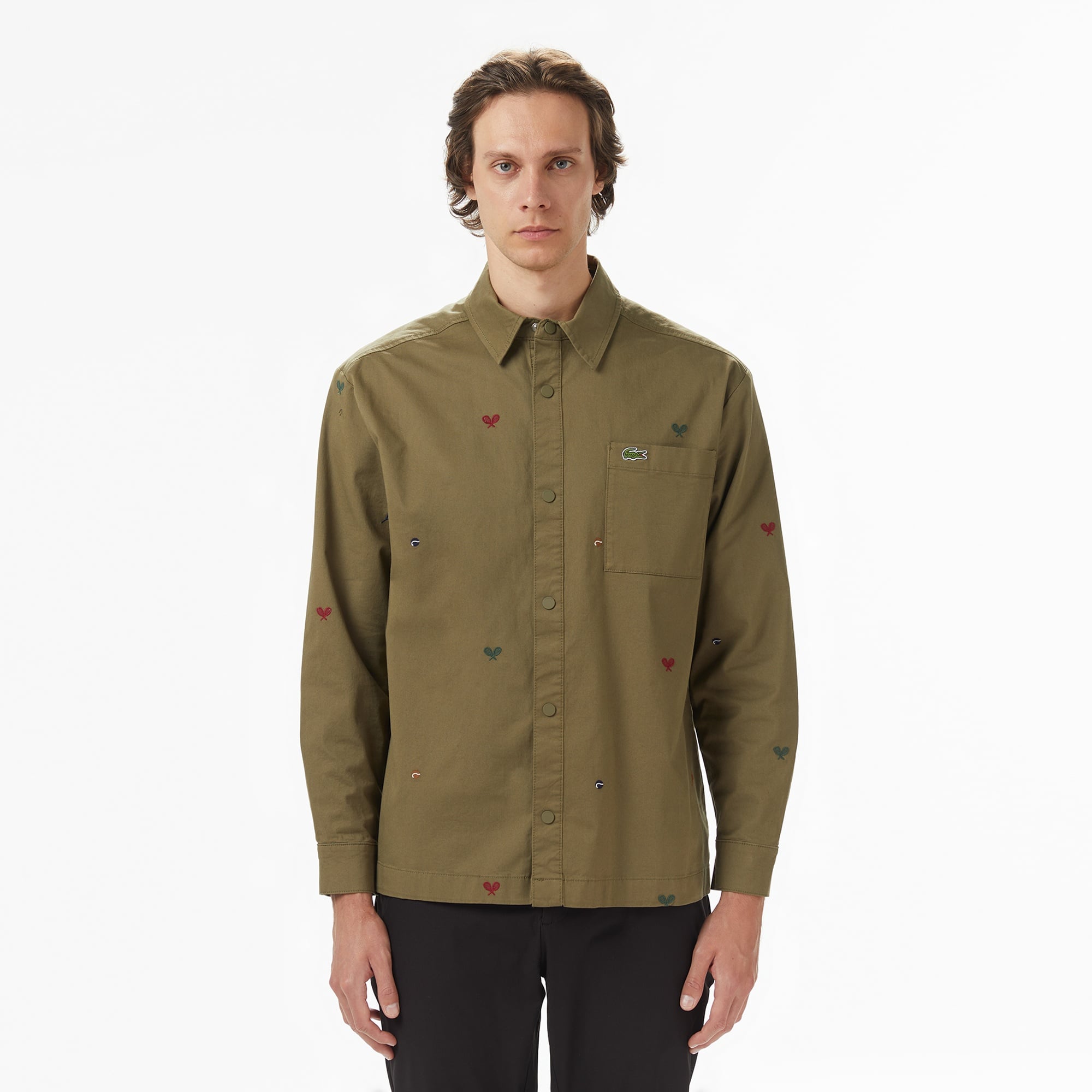 Erkek Relaxed Fit Desenli Haki Gömlek