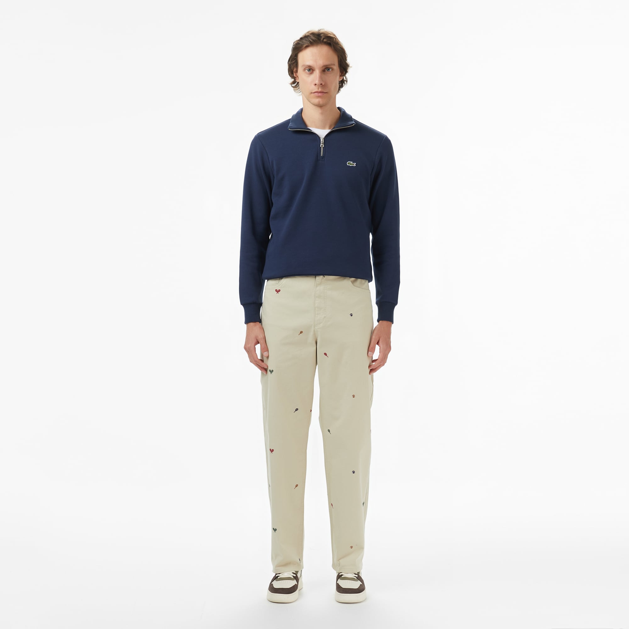 Lacoste Erkek Relaxed Fit Desenli Bej Pantolon