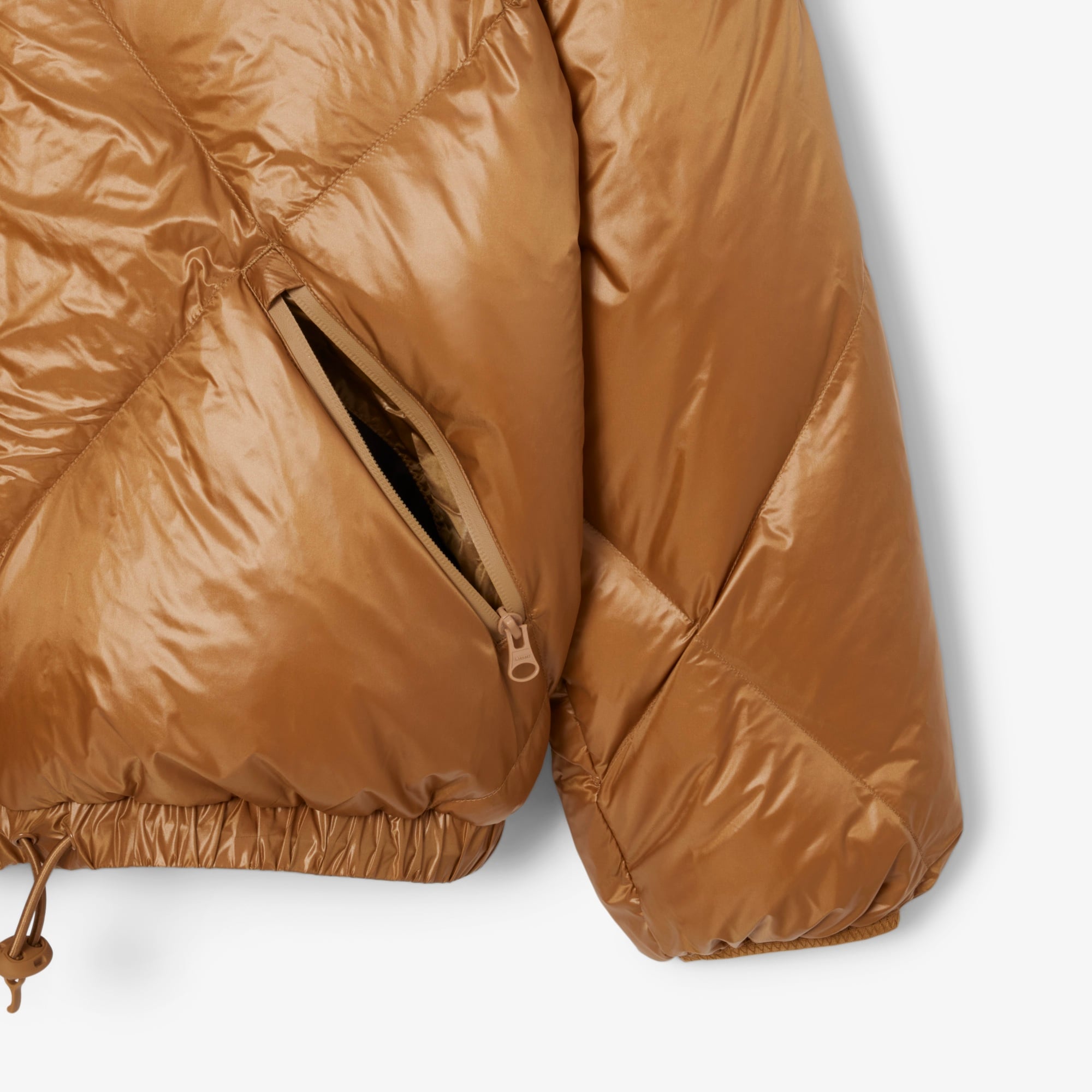 Kadın Oversize Fit Kapüşonlu Kapitone Açık Kahverengi Mont