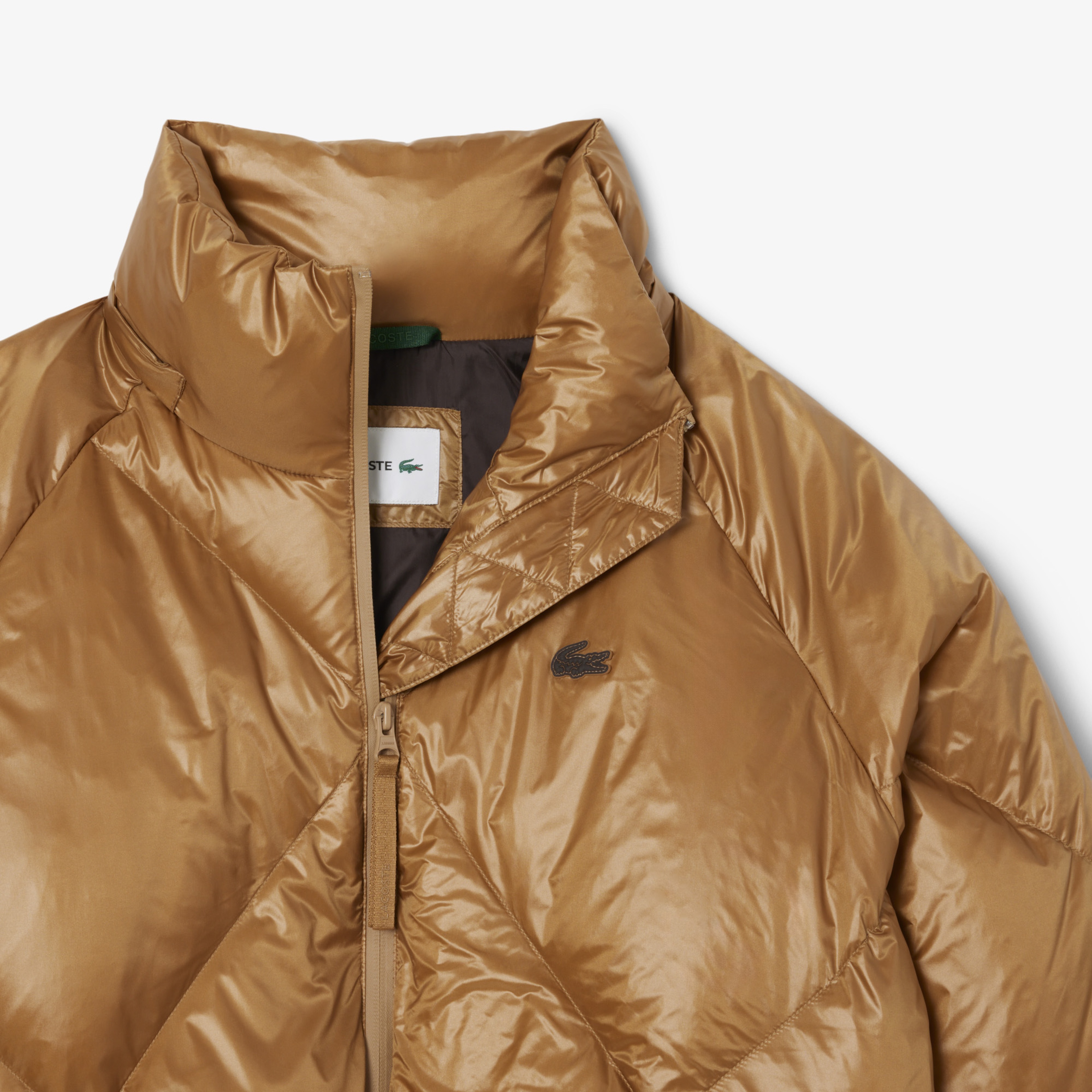 Kadın Oversize Fit Kapüşonlu Kapitone Açık Kahverengi Mont