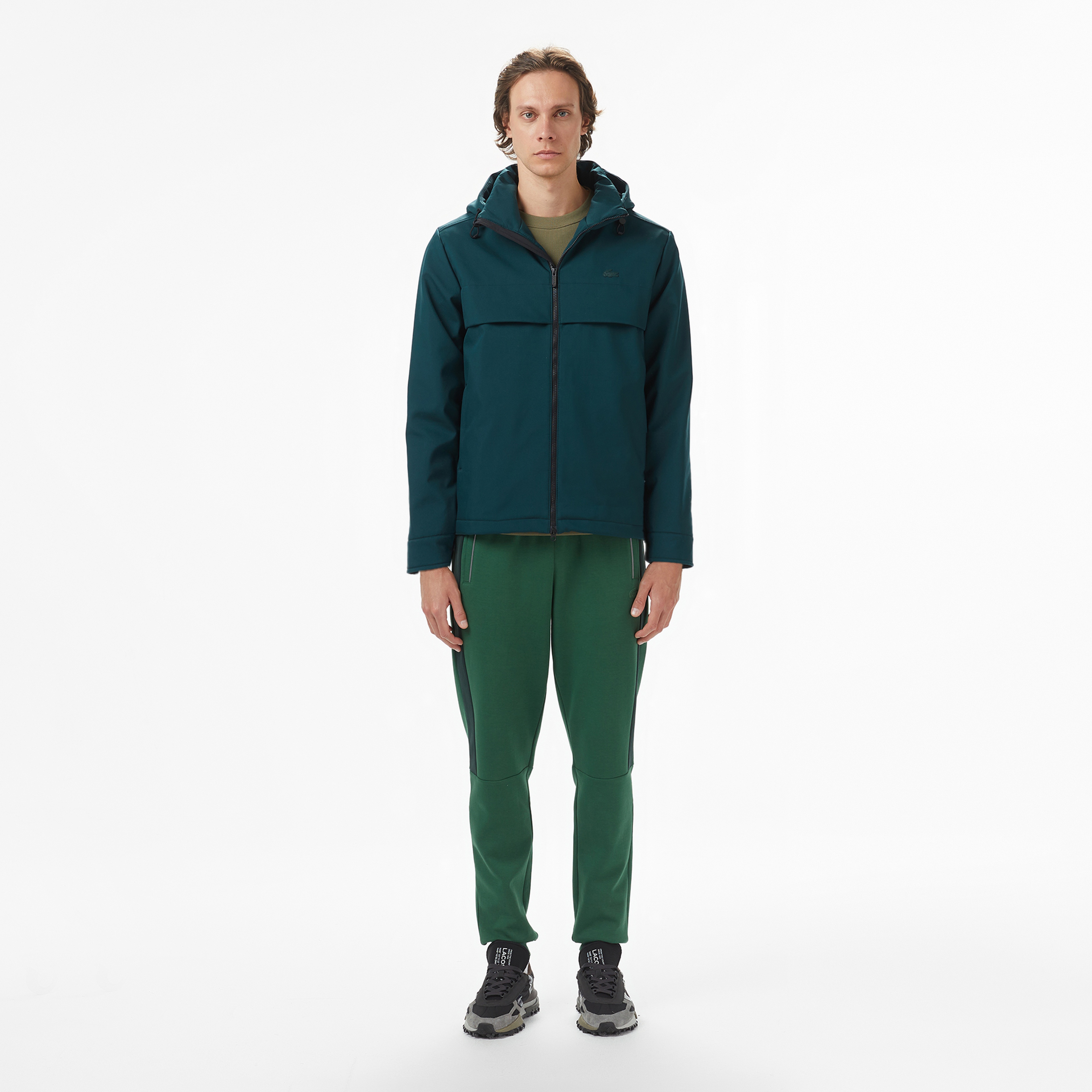 Erkek Kapüşonlu Koyu Yeşil Yağmurluk