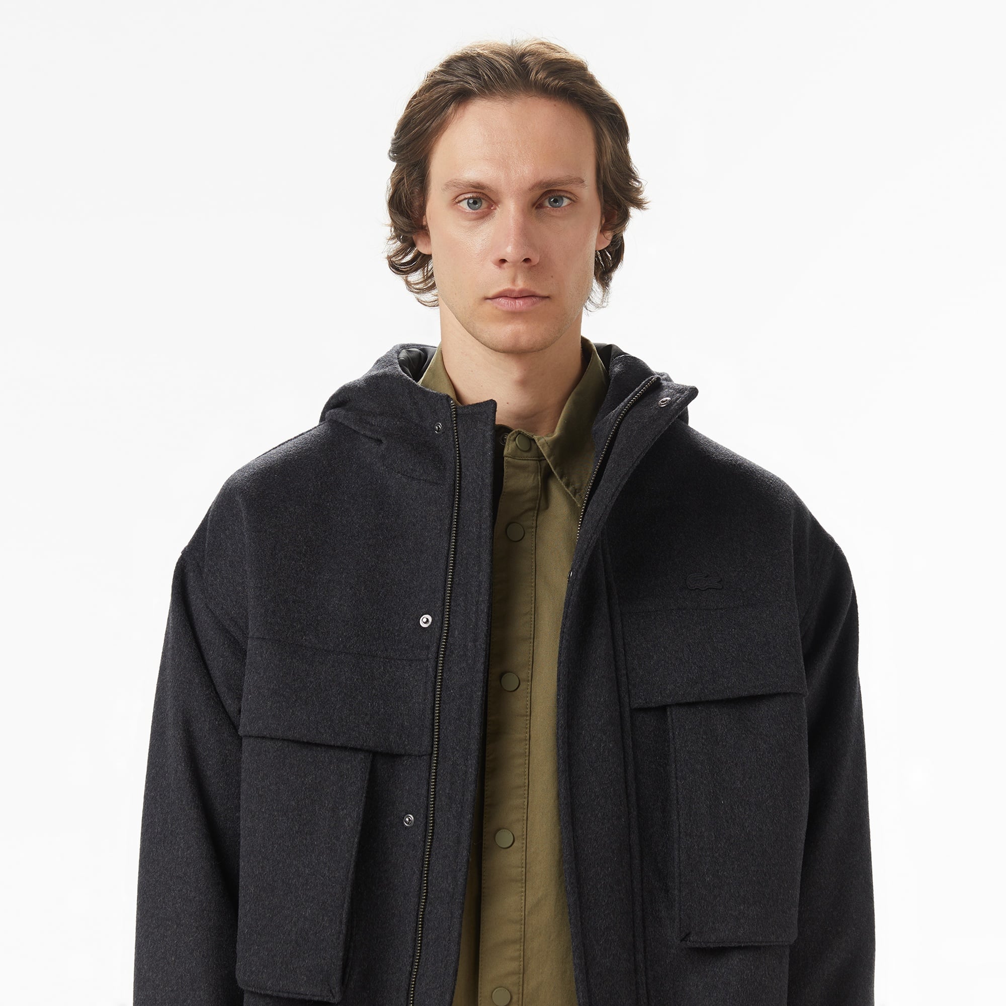 Erkek Kapüşonlu Koyu Gri Mont