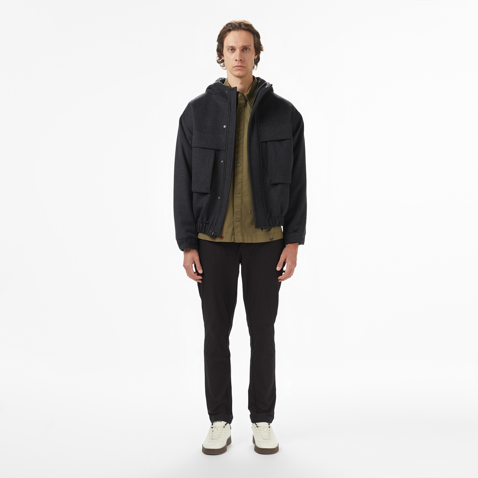 Erkek Kapüşonlu Koyu Gri Mont