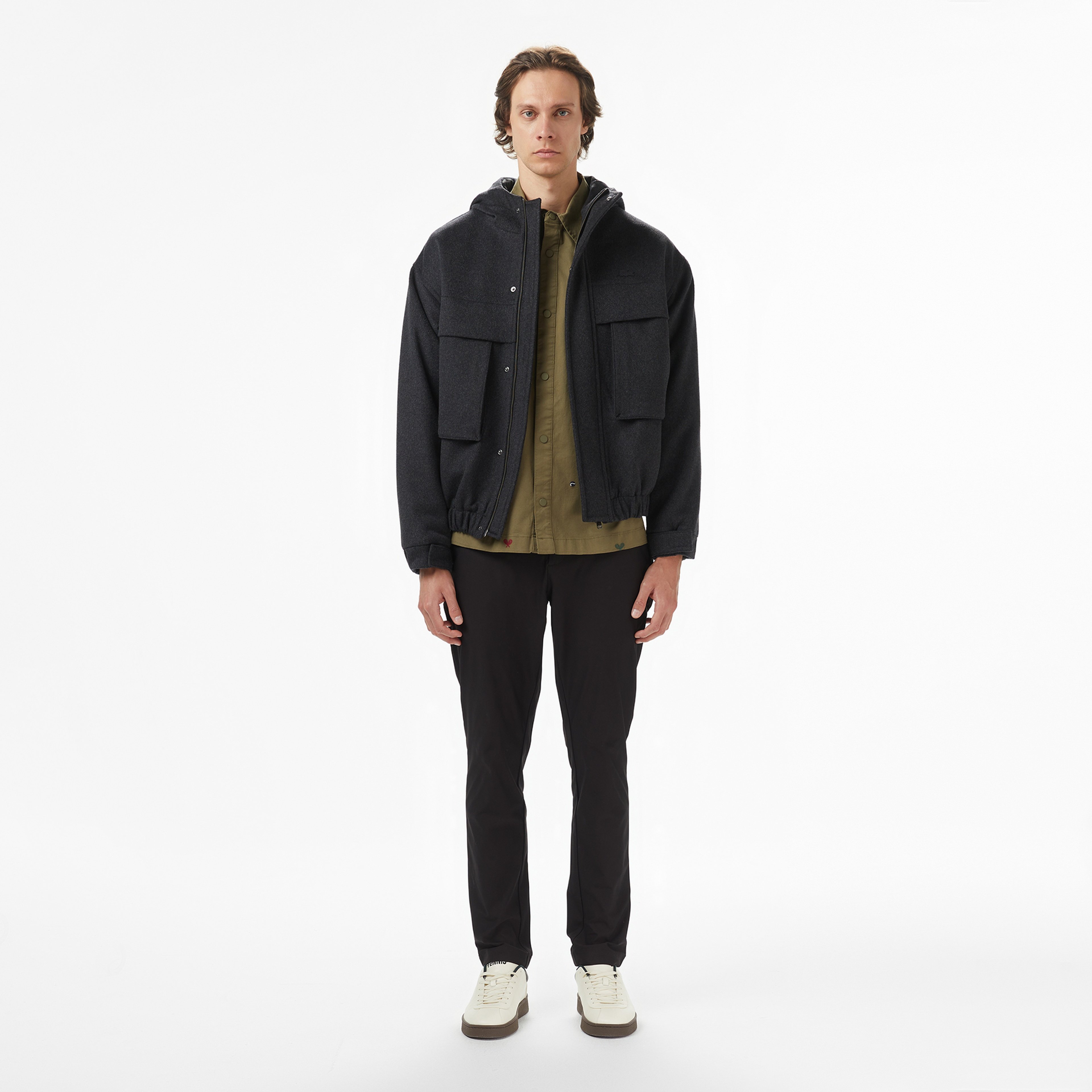 Erkek Kapüşonlu Koyu Gri Mont