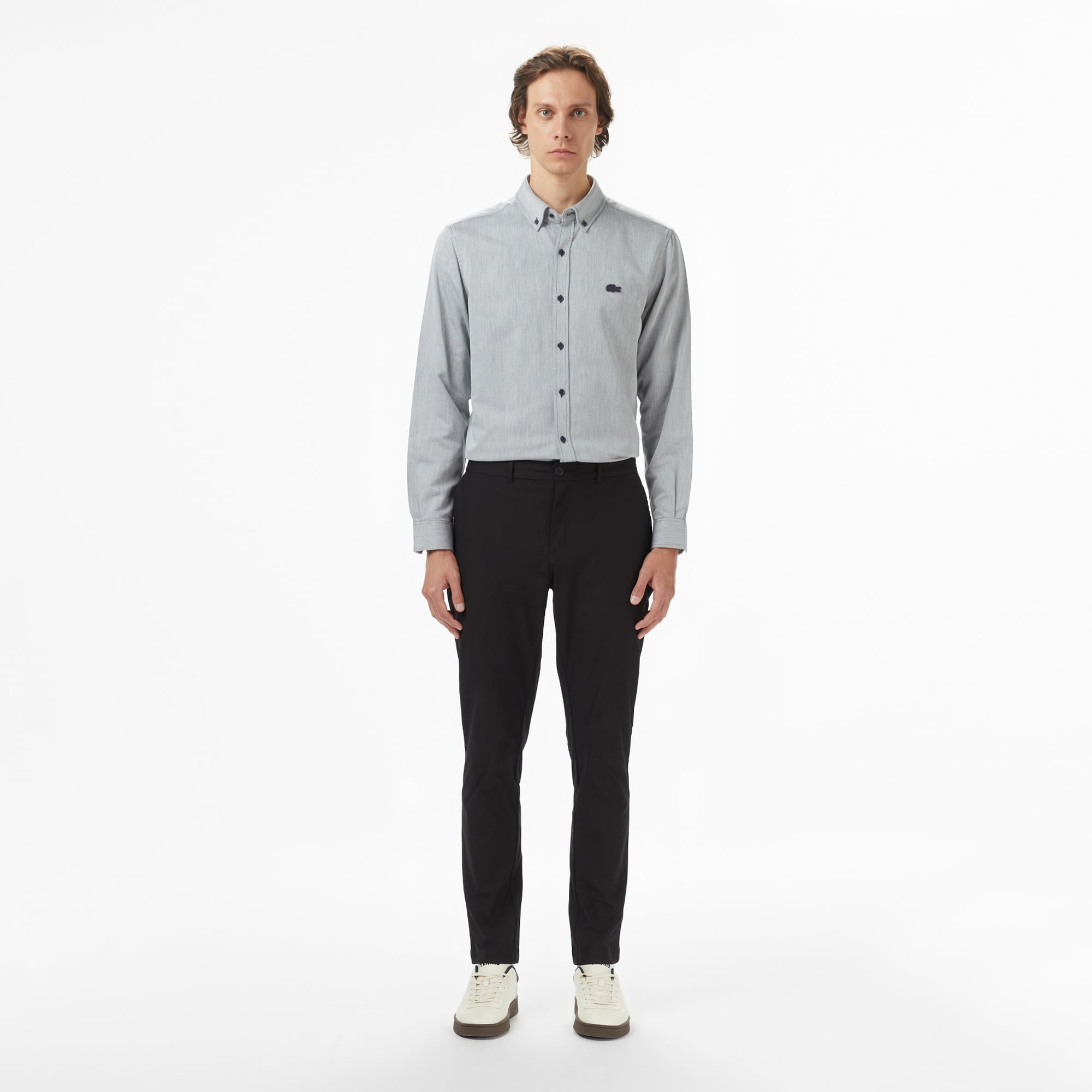 Erkek Regular Fit Düğmeli Yaka Gri Gömlek