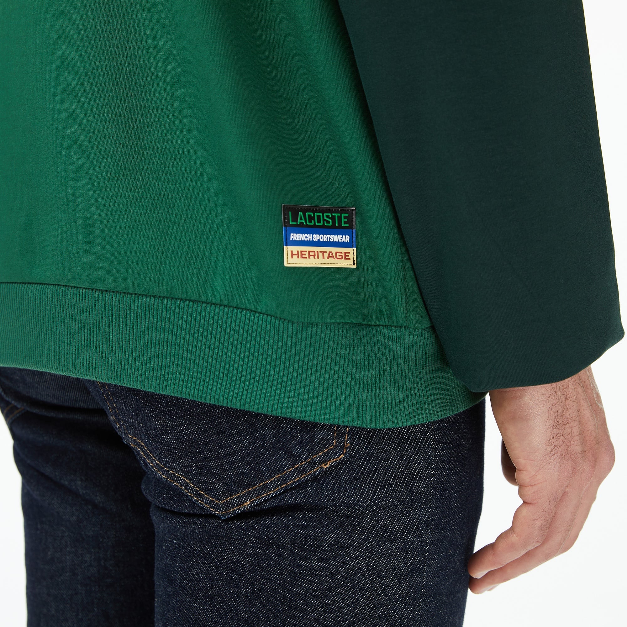 Erkek Slim Fit Kapüşonlu Renk Bloklu Yeşil Sweatshirt