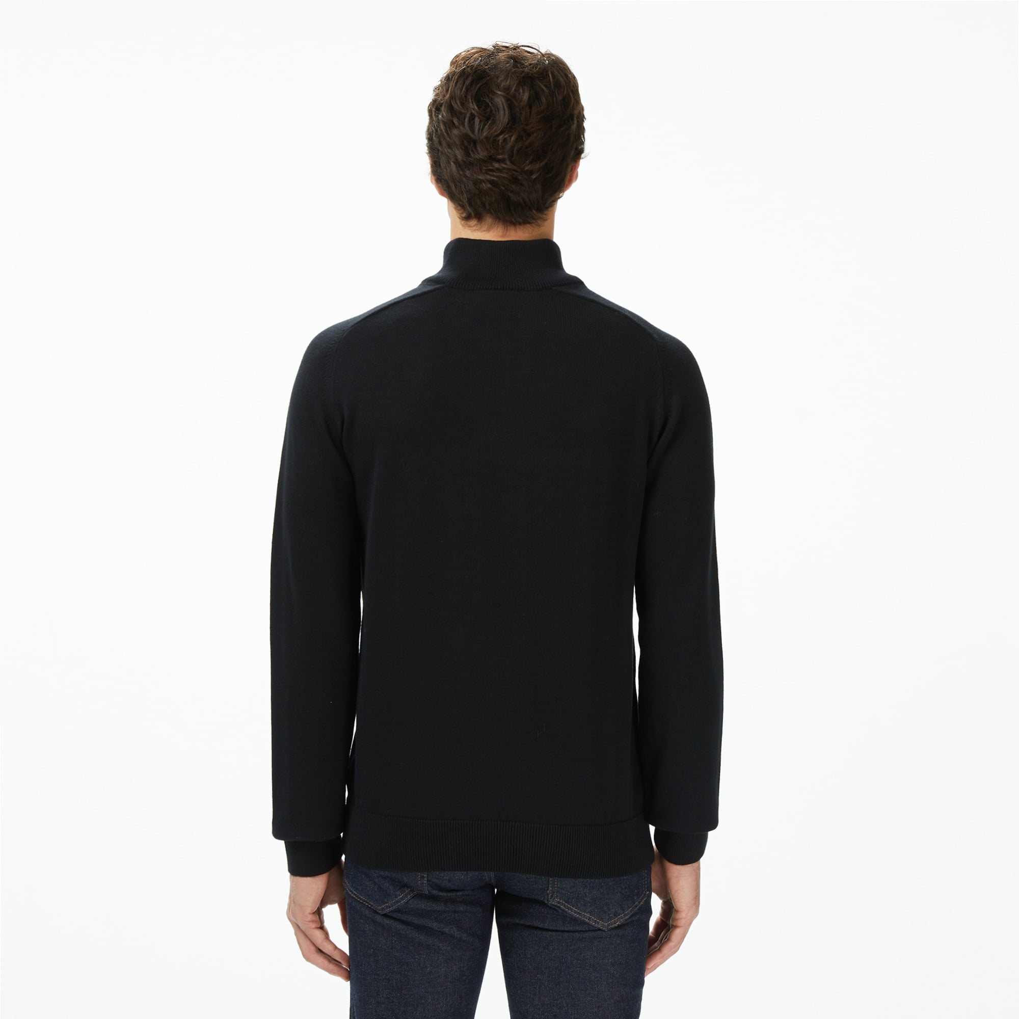 Erkek Classic Fit Yarım Fermuarlı Çizgili Siyah Kazak