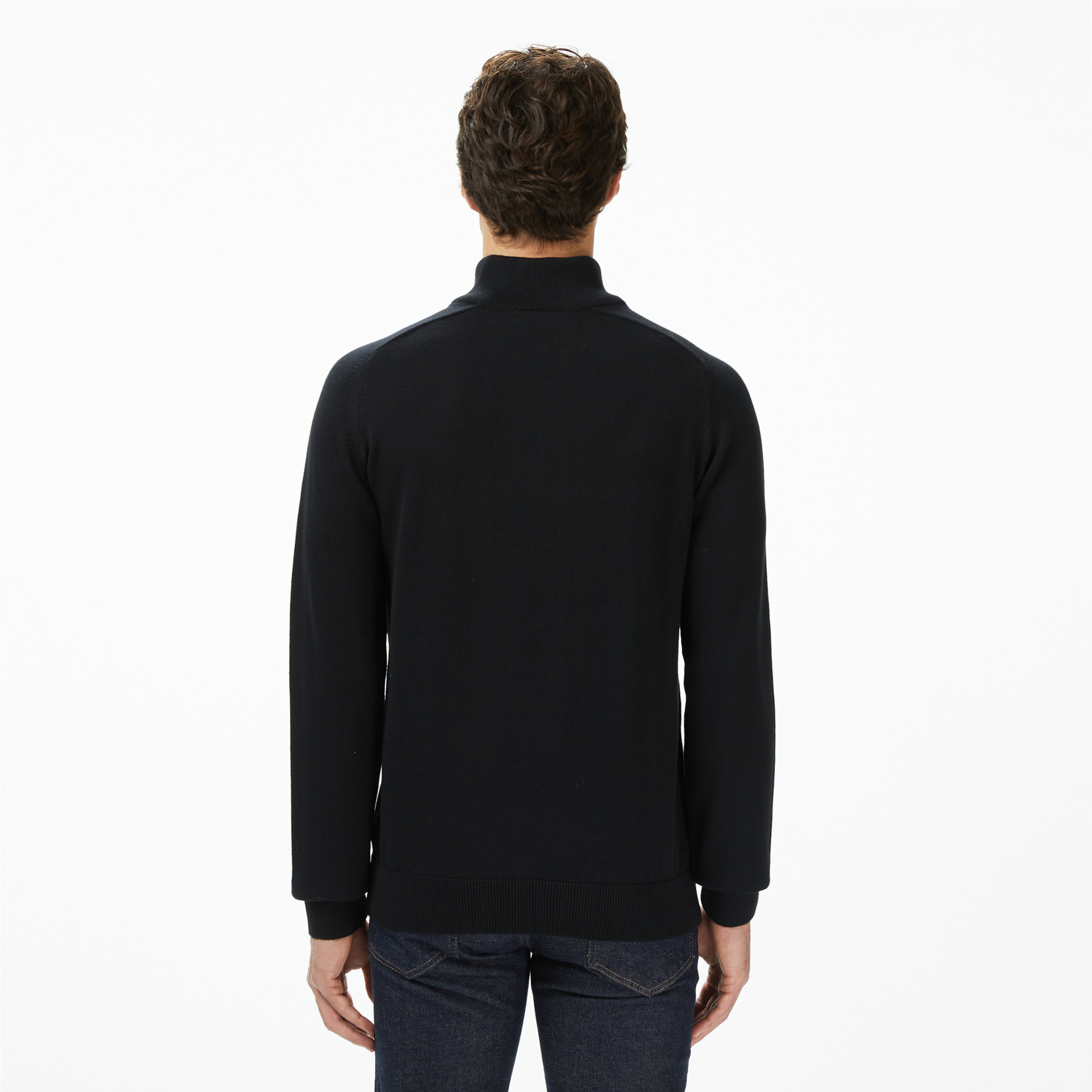 Erkek Classic Fit Yarım Fermuarlı Çizgili Siyah Kazak