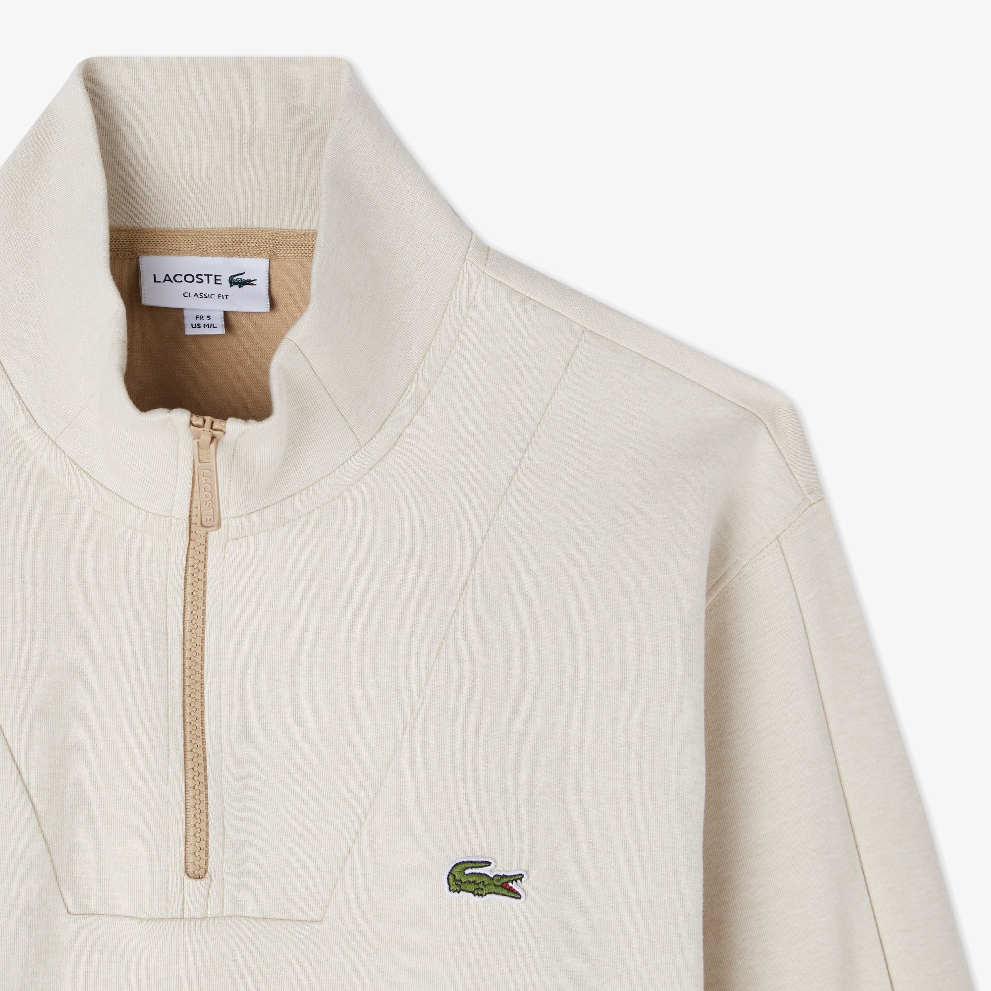 Erkek Classic Fit Yarım Fermuarlı Krem Sweatshirt