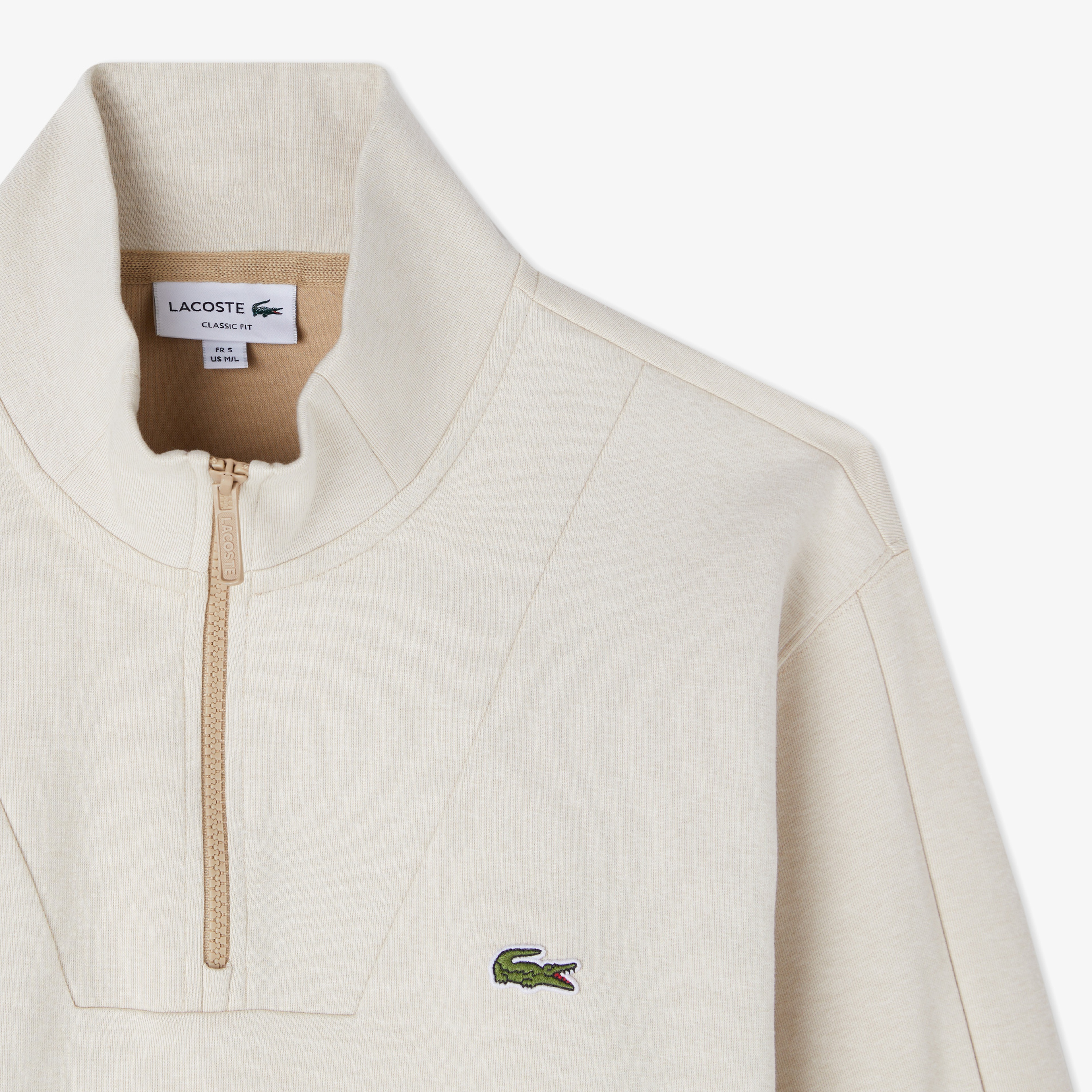 Erkek Classic Fit Yarım Fermuarlı Krem Sweatshirt