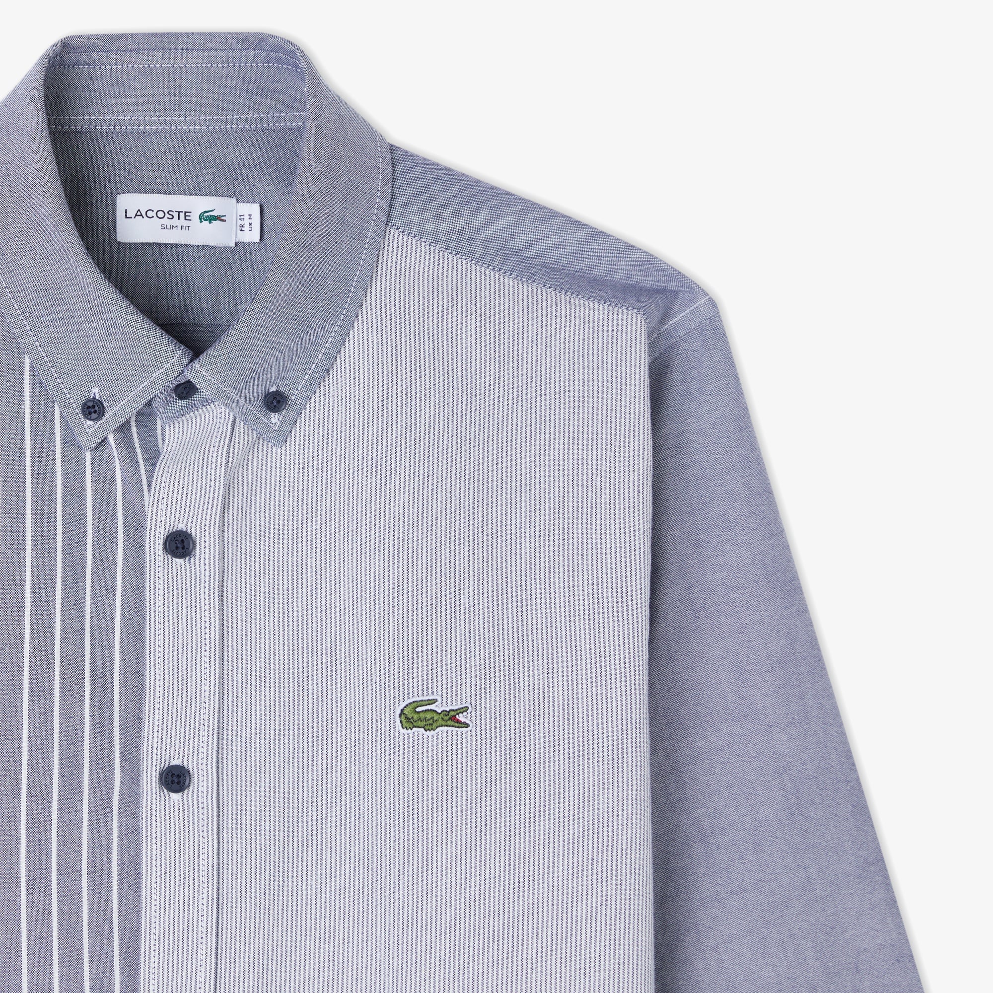 Erkek Slim Fit Düğmeli Yaka Renk Bloklu Lacivert Gömlek