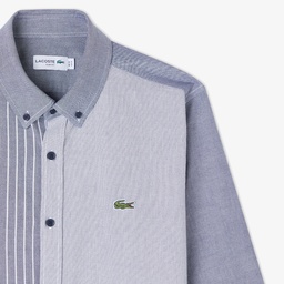 Erkek Slim Fit Düğmeli Yaka Renk Bloklu Lacivert Gömlek Lacivert