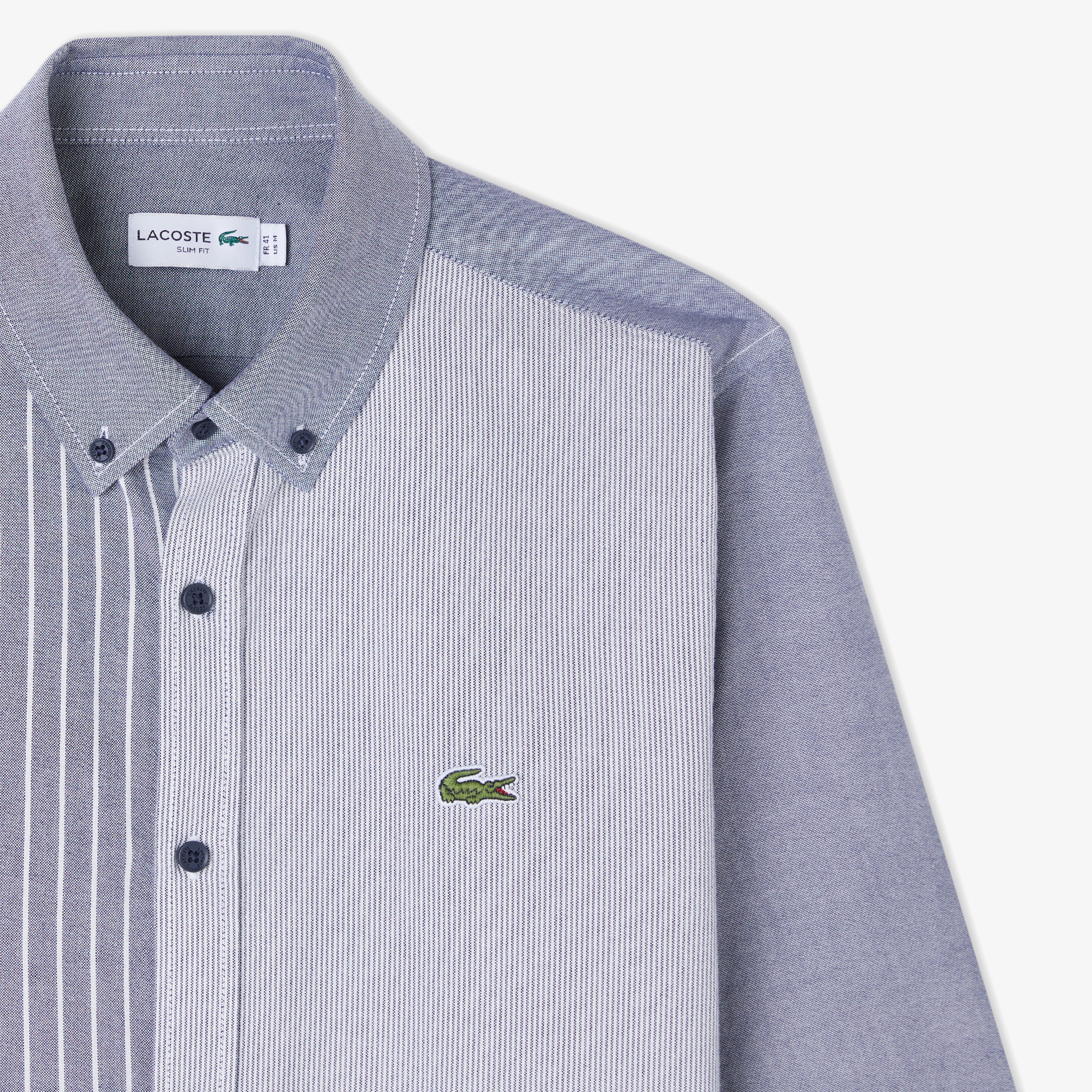 Erkek Slim Fit Düğmeli Yaka Renk Bloklu Lacivert Gömlek Erkek Slim Fit Düğmeli Yaka Renk Bloklu Lacivert Gömlek