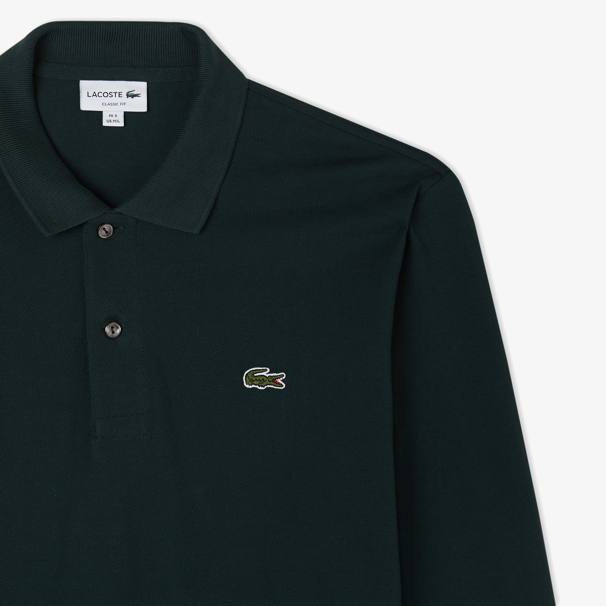 L.12.12 Erkek Classic Fit Uzun Kollu Koyu Yeşil Polo