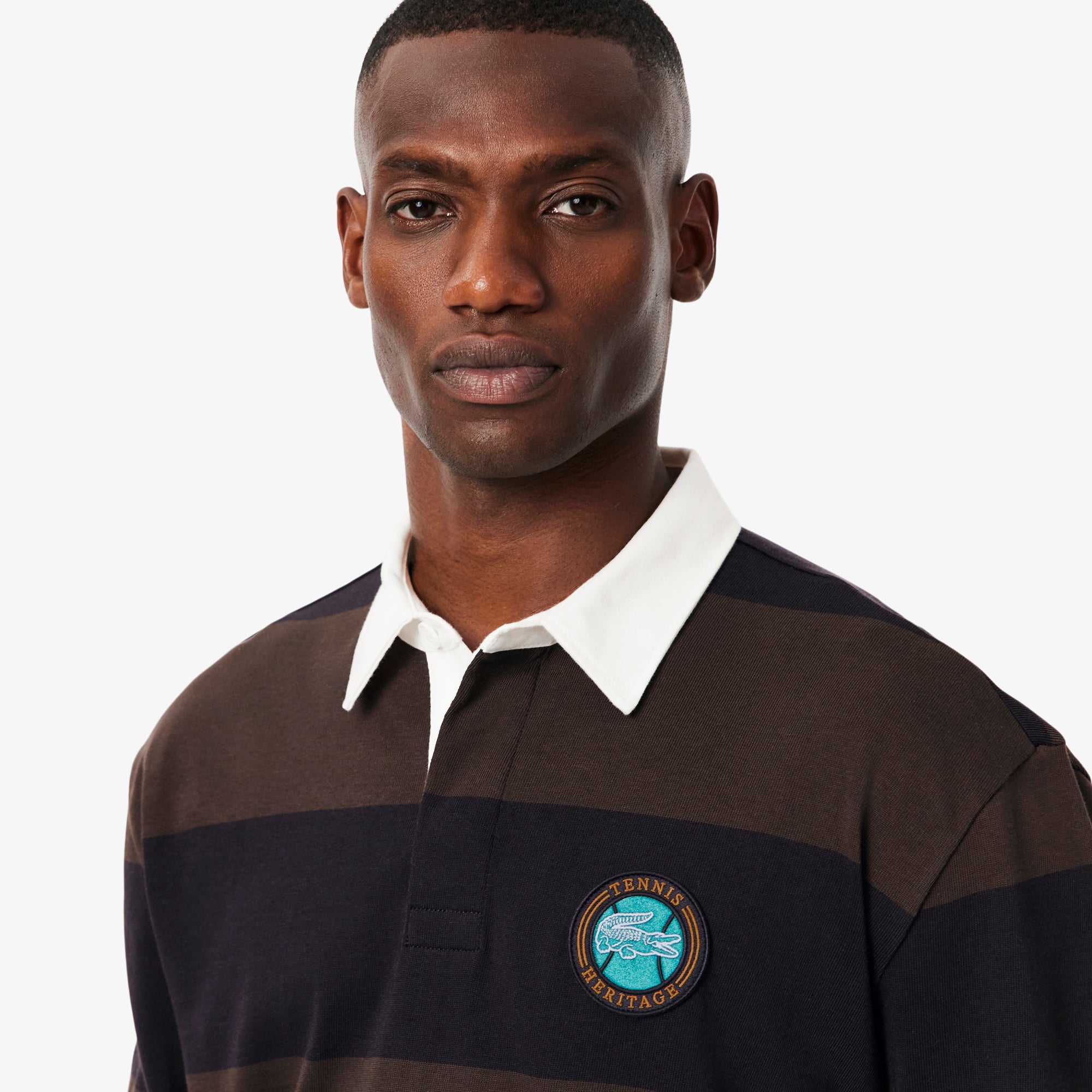 Erkek Relaxed Fit Çizgili Kahverengi Rugby Polo KH5916.6IY | Lacoste