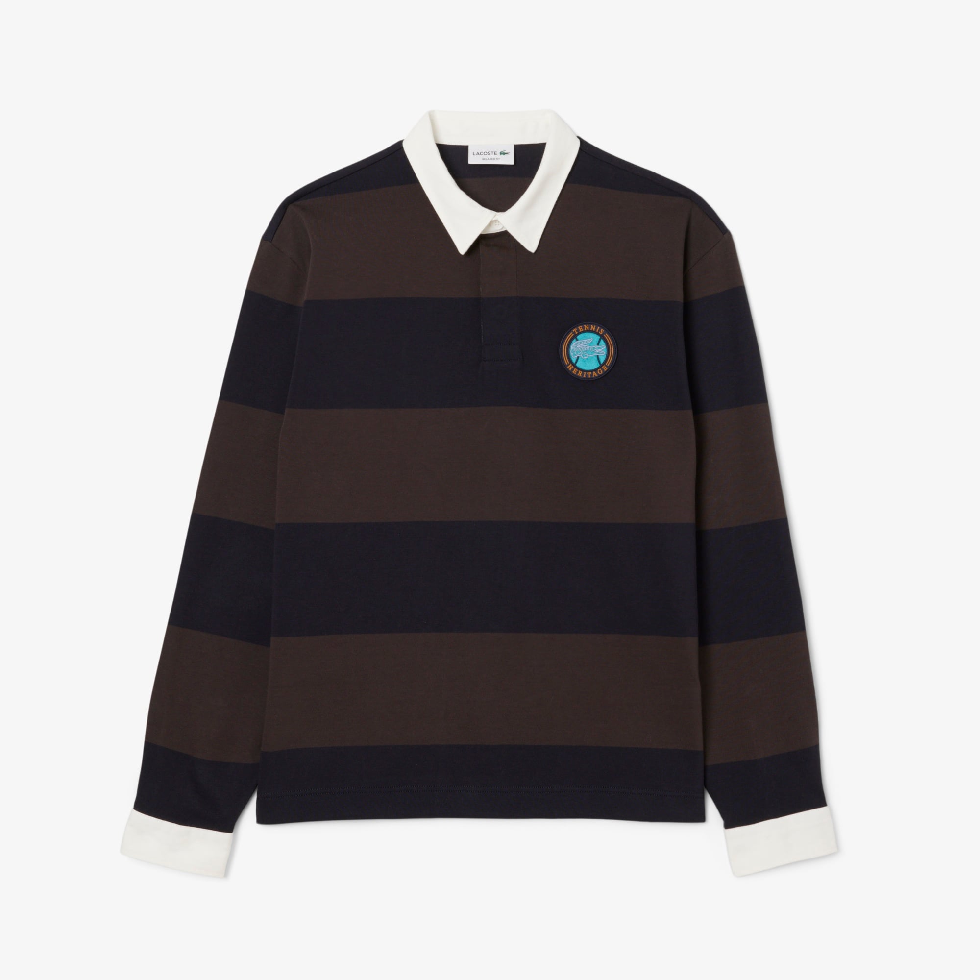 Erkek Relaxed Fit Çizgili Kahverengi Rugby Polo