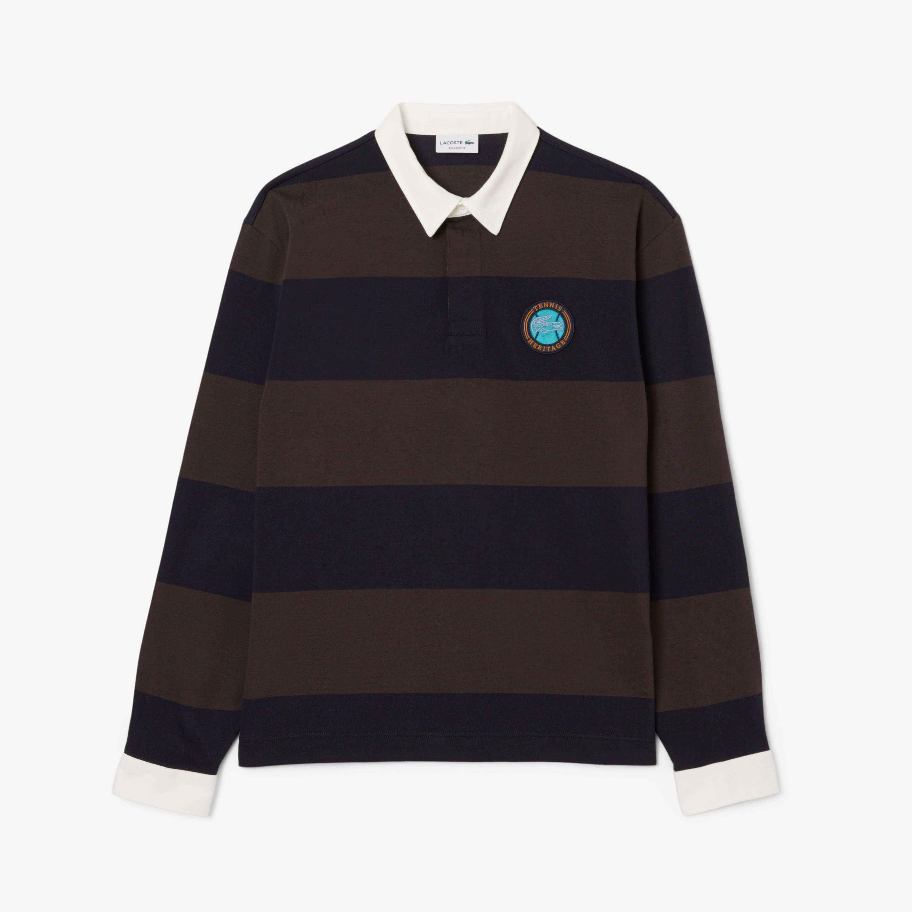 Erkek Relaxed Fit Çizgili Kahverengi Rugby Polo