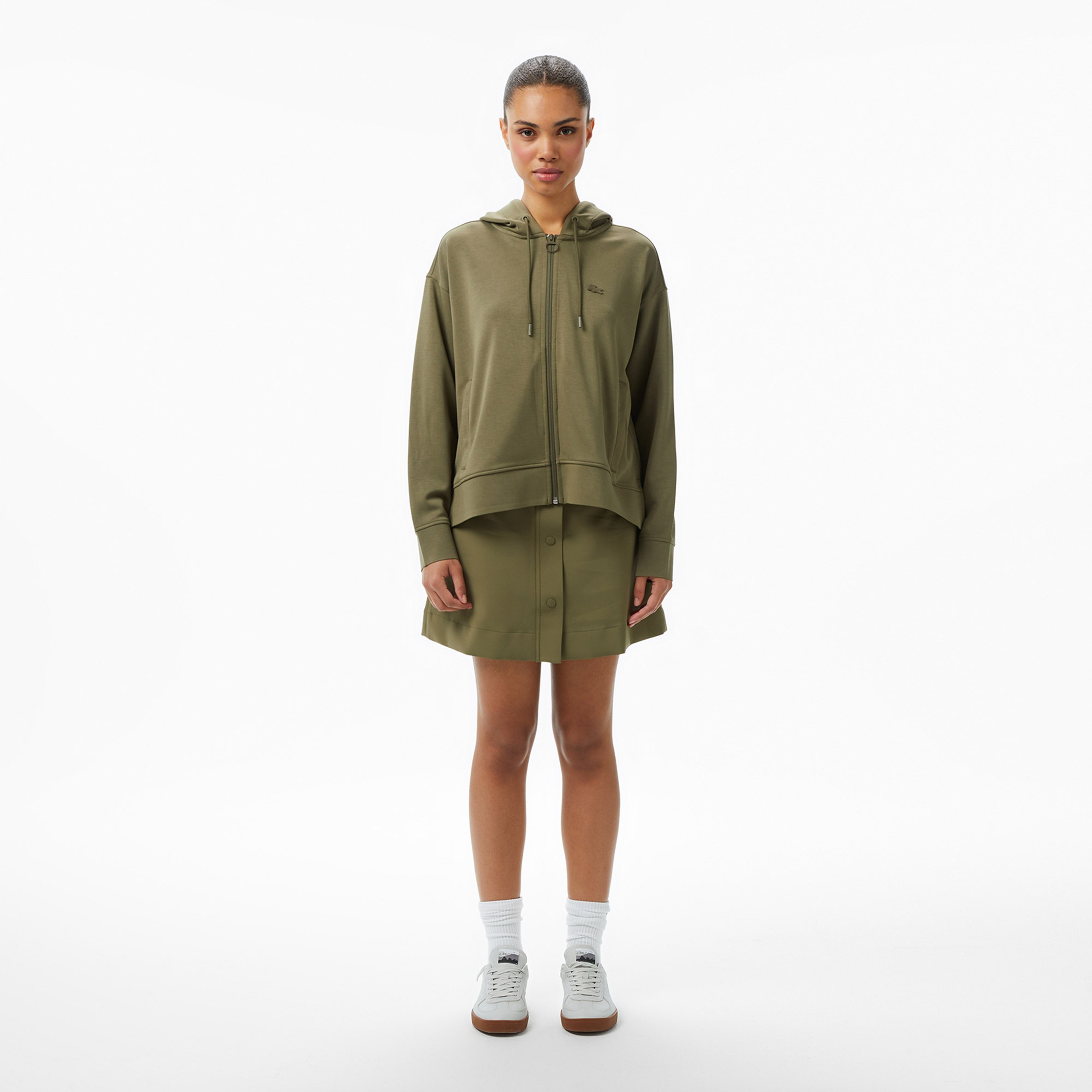 Kadın Relaxed Fit Kapüşonlu Haki Sweatshirt