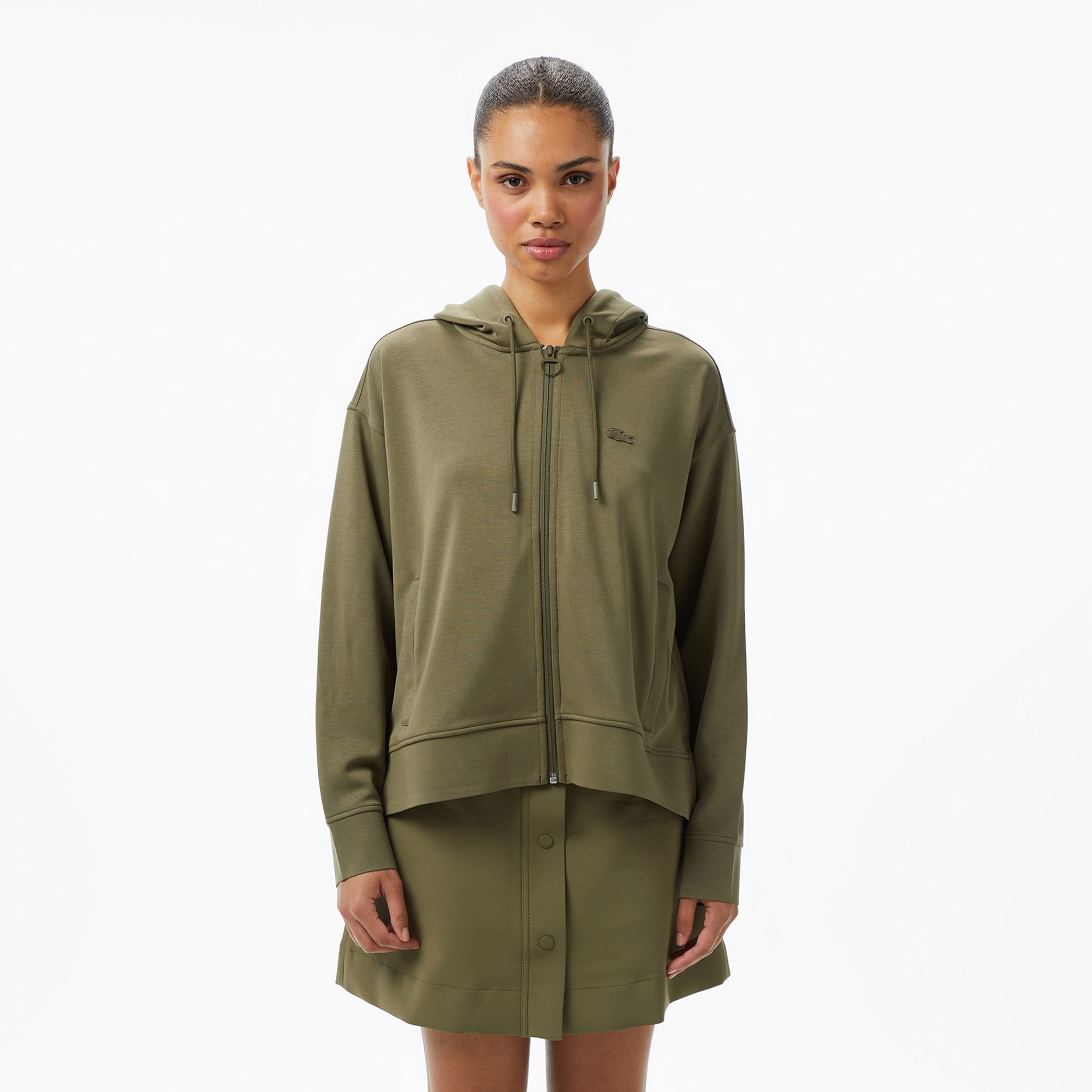 Kadın Relaxed Fit Kapüşonlu Haki Sweatshirt