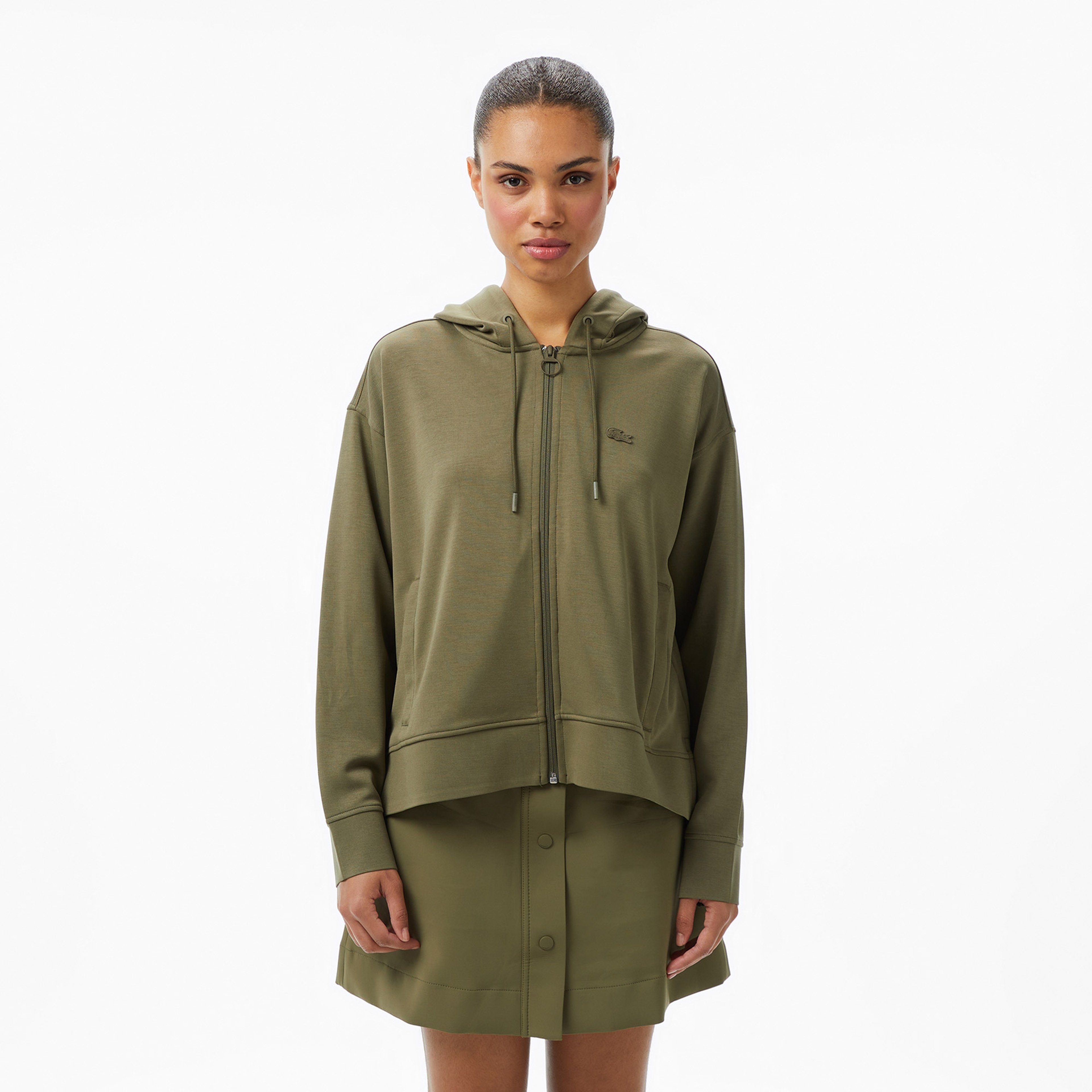 Kadın Relaxed Fit Kapüşonlu Haki Sweatshirt